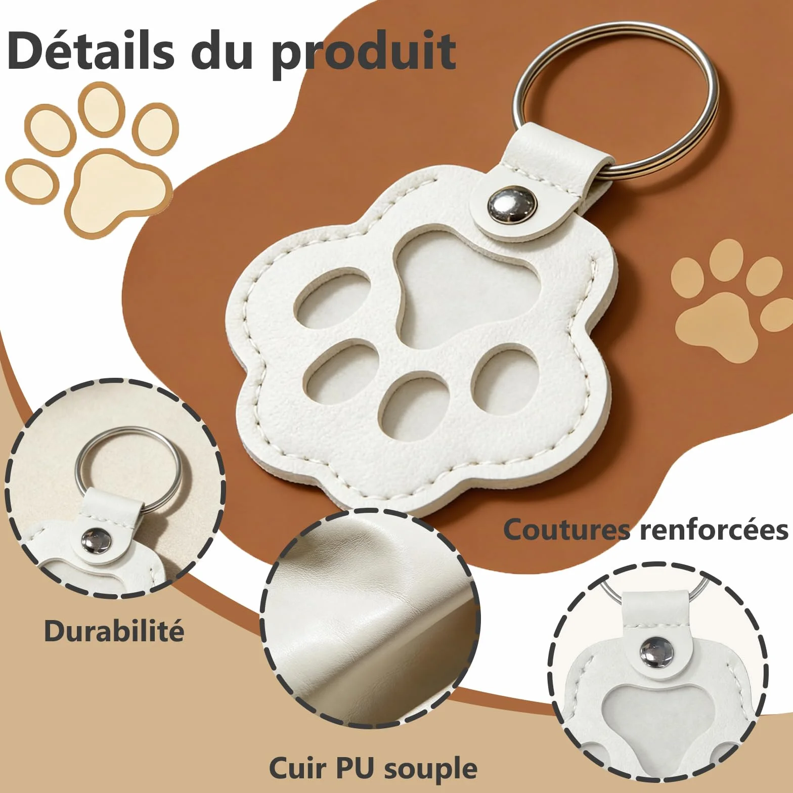 Porte-clés Photo et Nom pour Chien ou Chat, Boîte à Poils en Cuir Gravé, Cadeau Portable pour Amoureux des Animaux