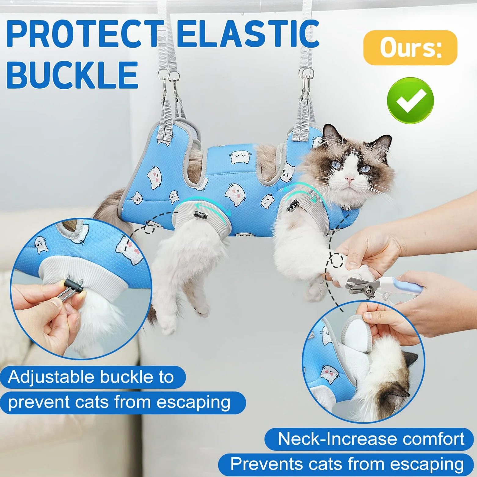 Supet Harnais hamac de toilettage pour chat pour couper les ongles, sangle de toilettage pour chat pour couper les ongles, support de retenue pour animaux de compagnie pour couper les ongles