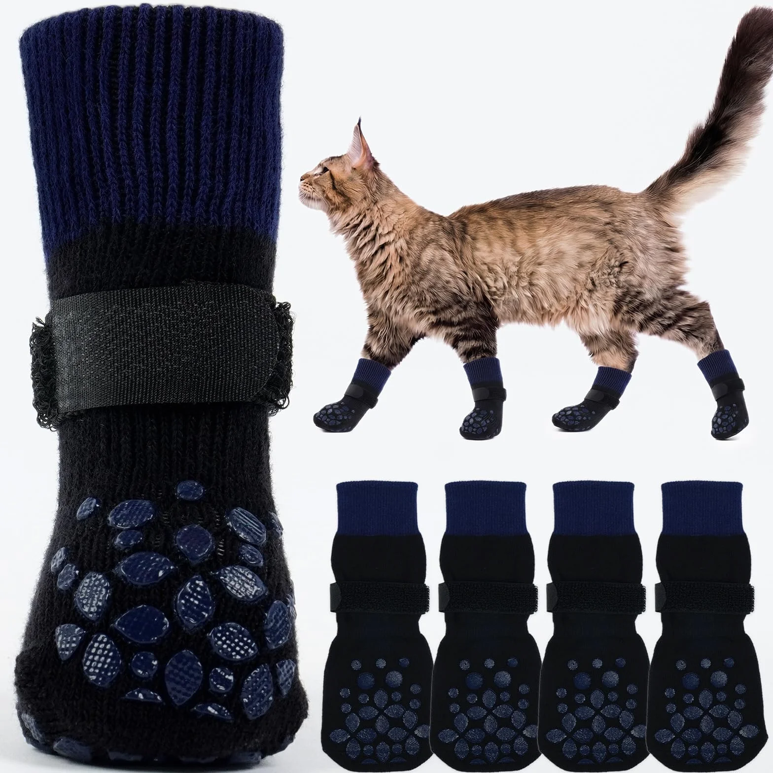 PUMYPOREITY Chaussettes pour Chats, Protection Coussinet Chien Pattes Antidérapante Chaussures Hiver Chiens Noire XS