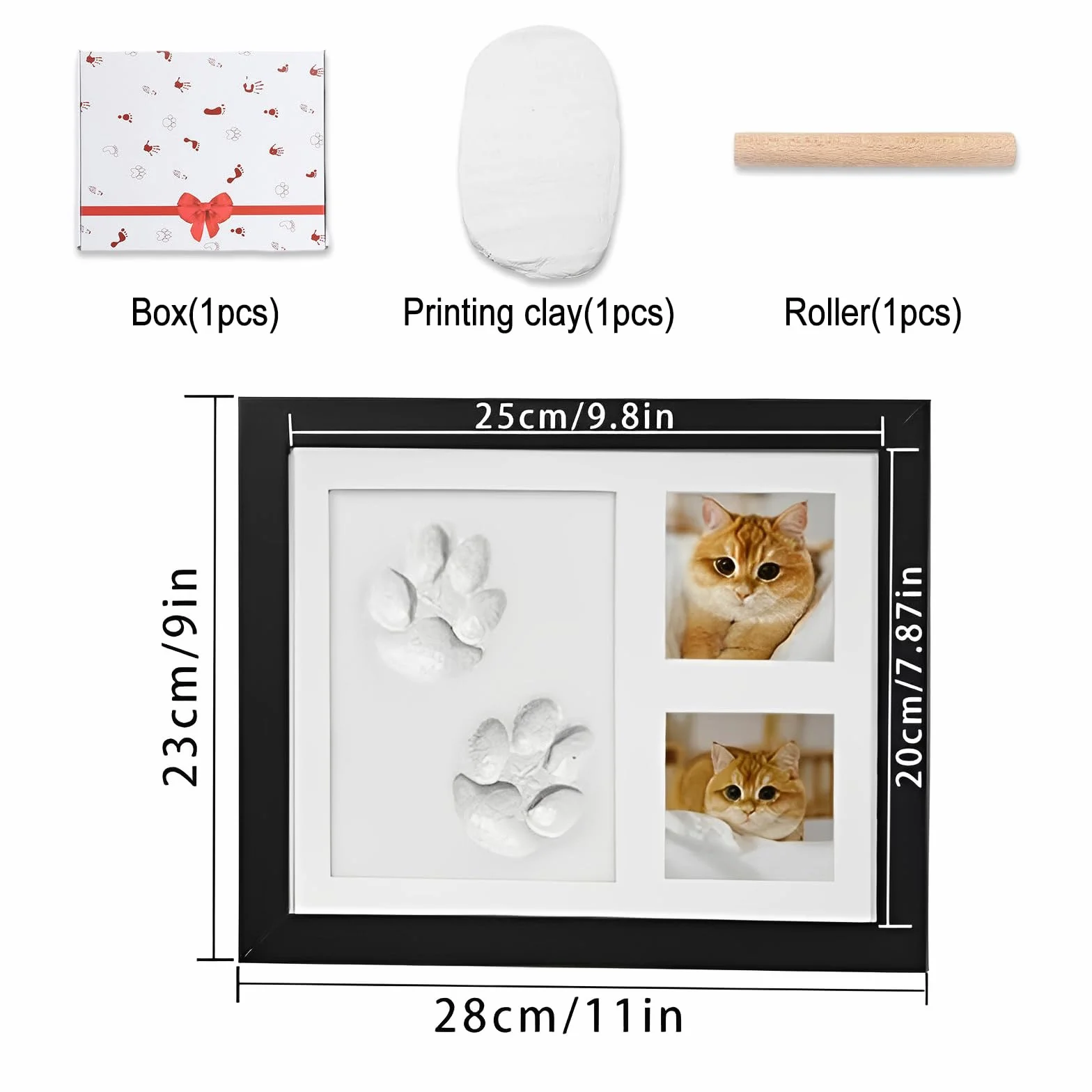 Cadre photo en bois 3D empreintes pattes chien chat cadeau souvenir