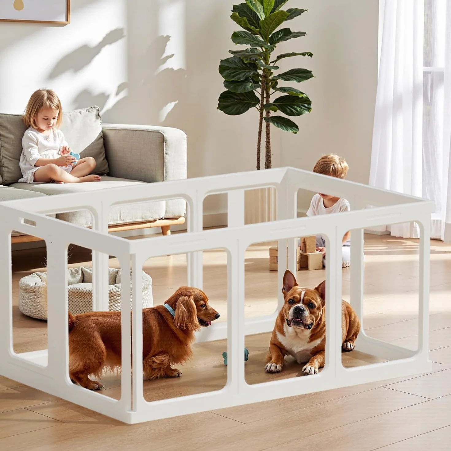 Gardner Pet Enclos pour Chien Transparent Acrylique 128x85x60cm 9 PCS + 1 Panneaux avec Porte Parc à Chiot Modulable Intérieur Blanc