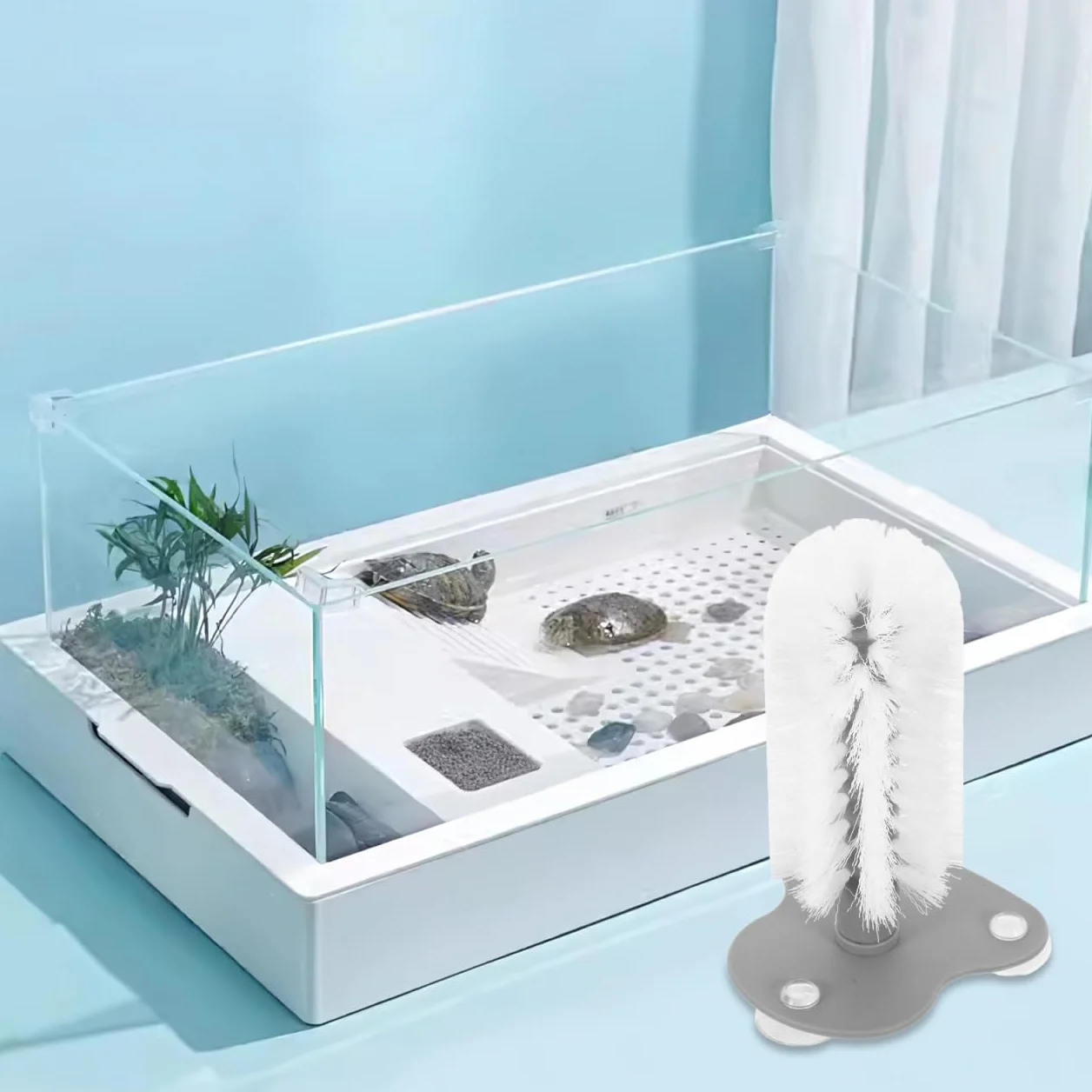 TOYANDONA Brosse de nettoyage pour tortue avec ventouse puissante en ABS Anti-rayures Accessoire réservoir