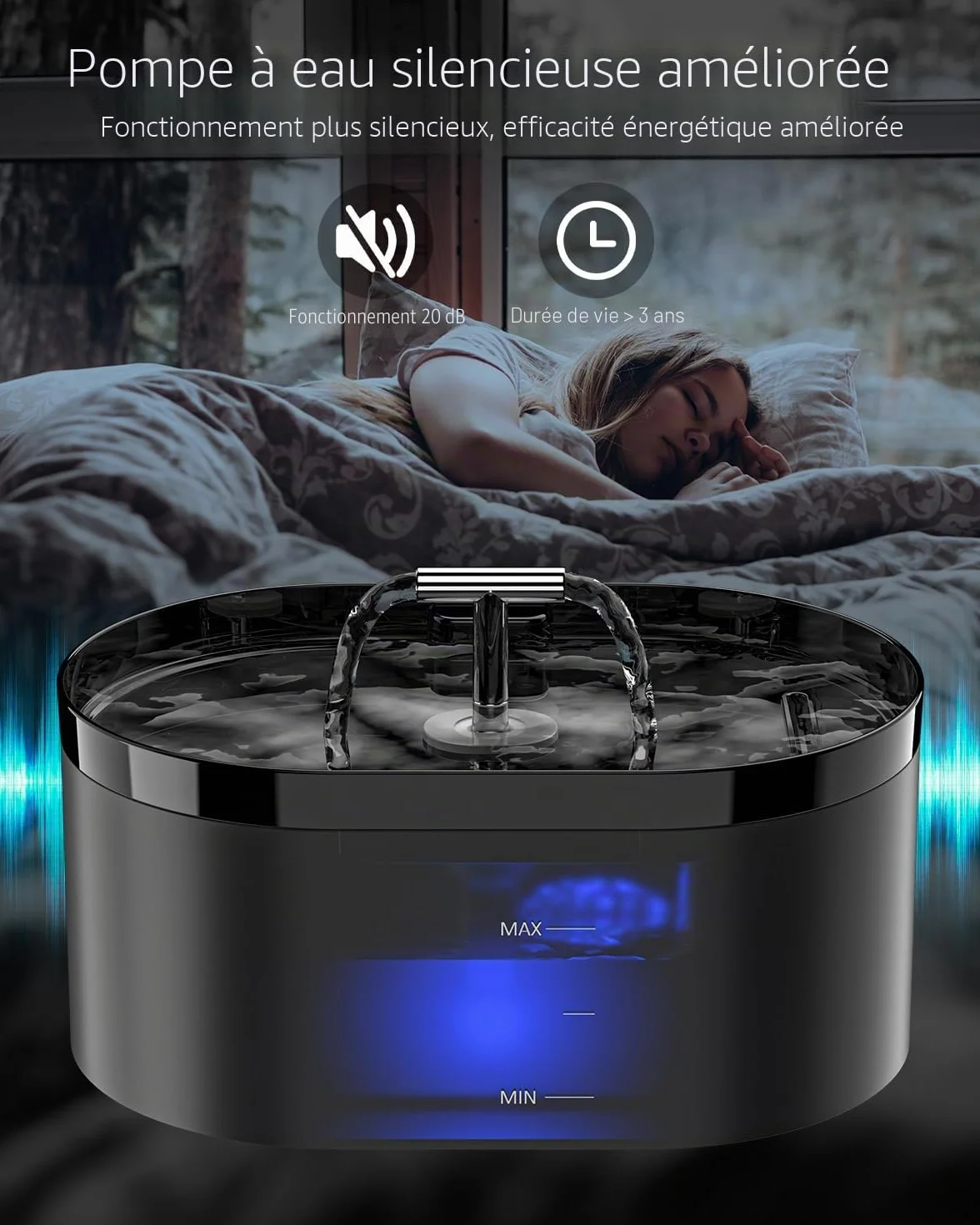Fontaine à Eau Automatique pour Chat 2,2L avec LED Silencieuse