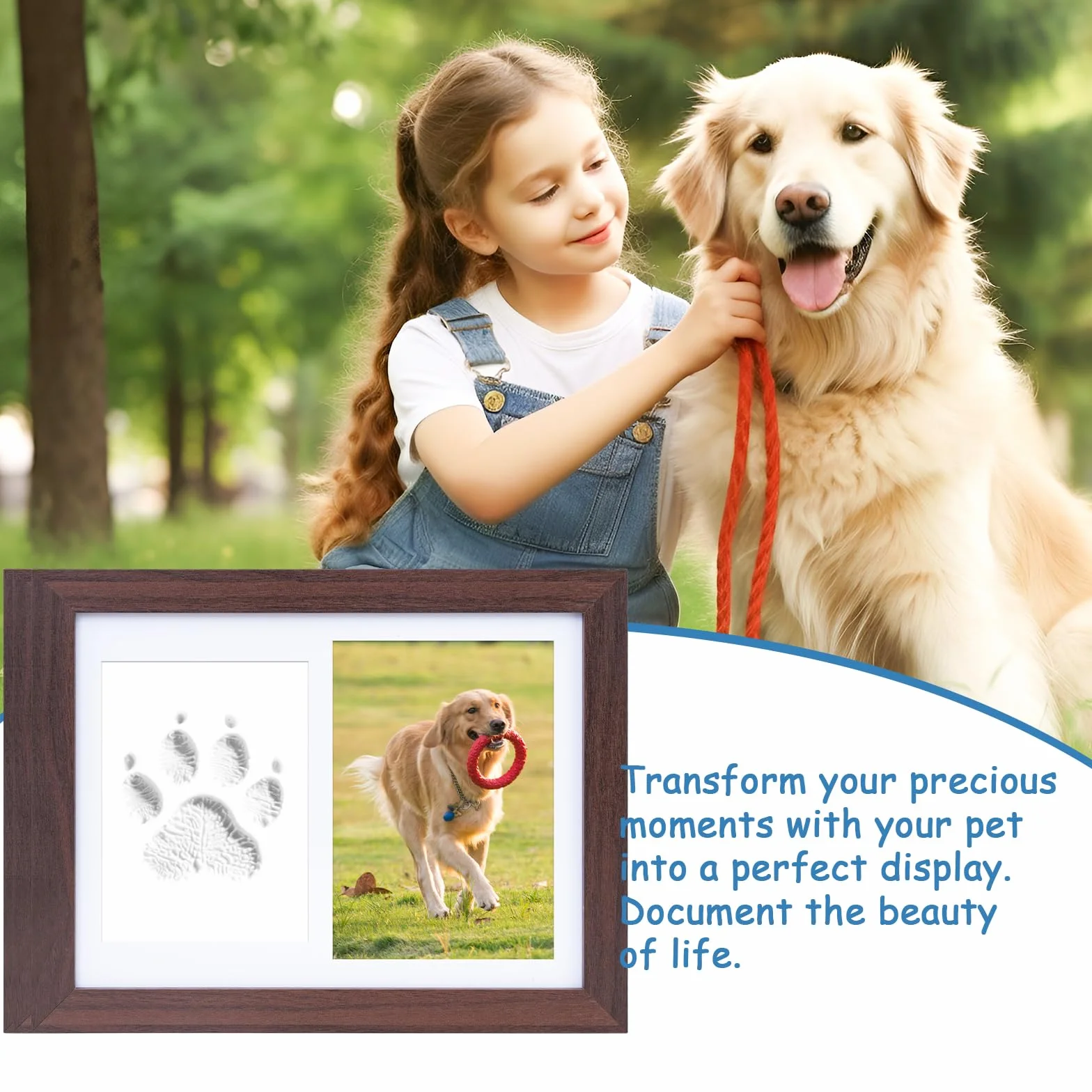 Cadre Commémoratif pour Animaux de Compagnie avec Empreintes de Pattes - Souvenir Chien Chat Photo 10x15 cm Pâte à Modeler