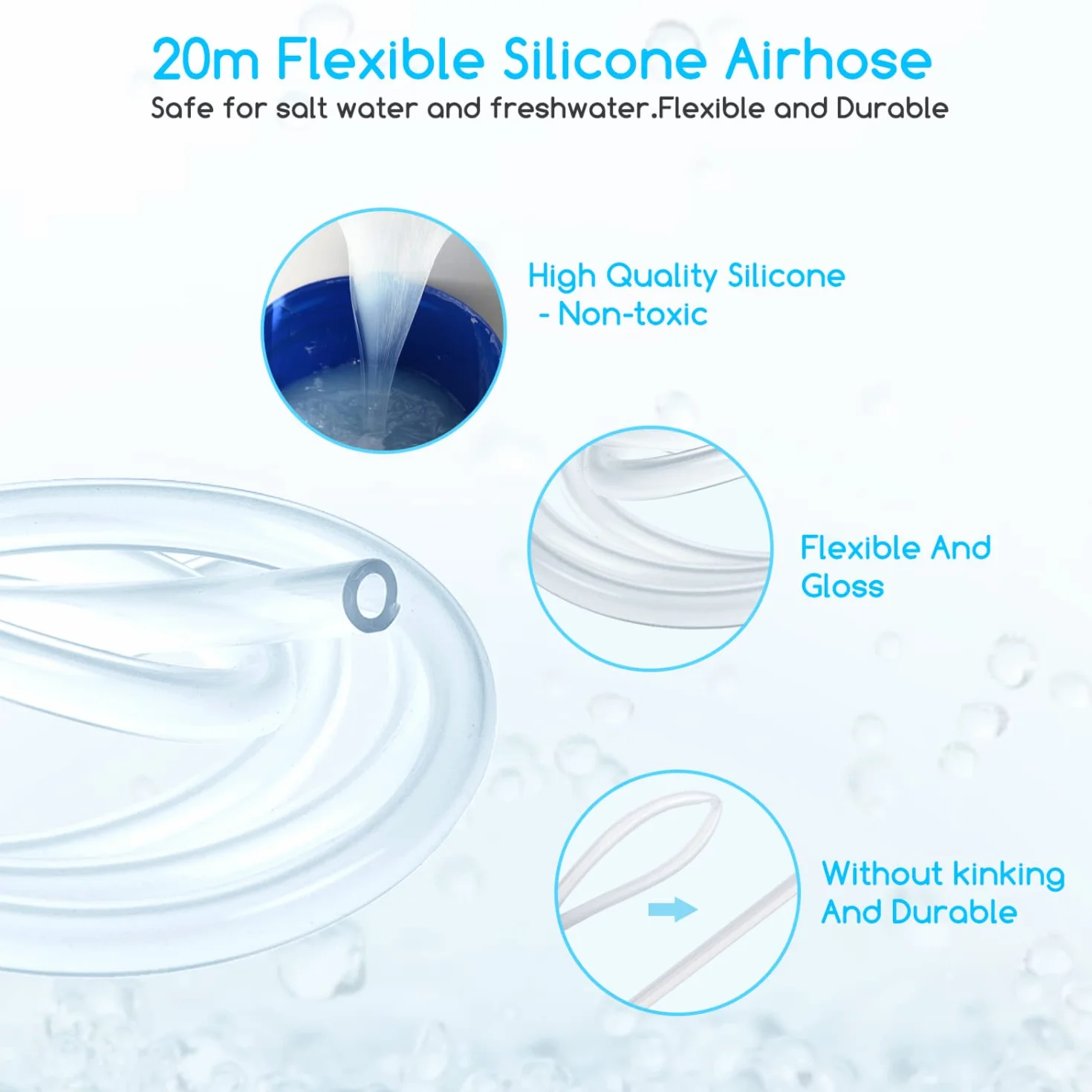 Tube en Silicone Non Toxique 6 mm x 20 Mètres pour Tuyau d'air, Réservoir et Aquarium