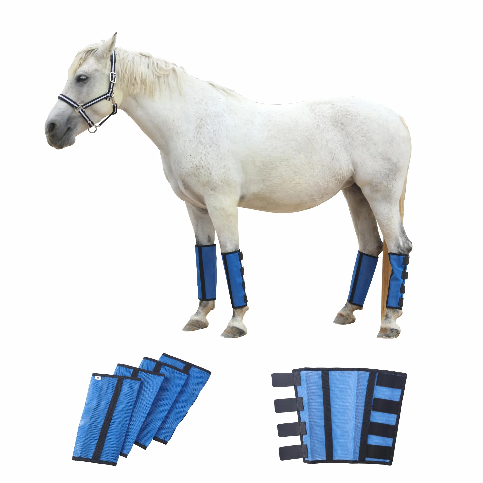 Guêtres Anti-Mouches pour Chevaux Lot de 4, Maille Respirante, Bleu Large