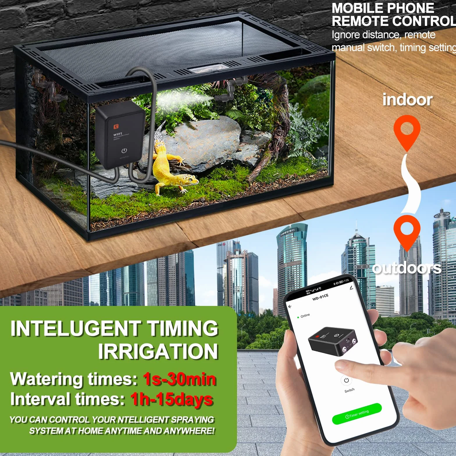 Humidificateur pour Reptiles Diealles Shine Système de Brumisation Intelligent avec Arroseur Réglable Automatique pour Terrarium
