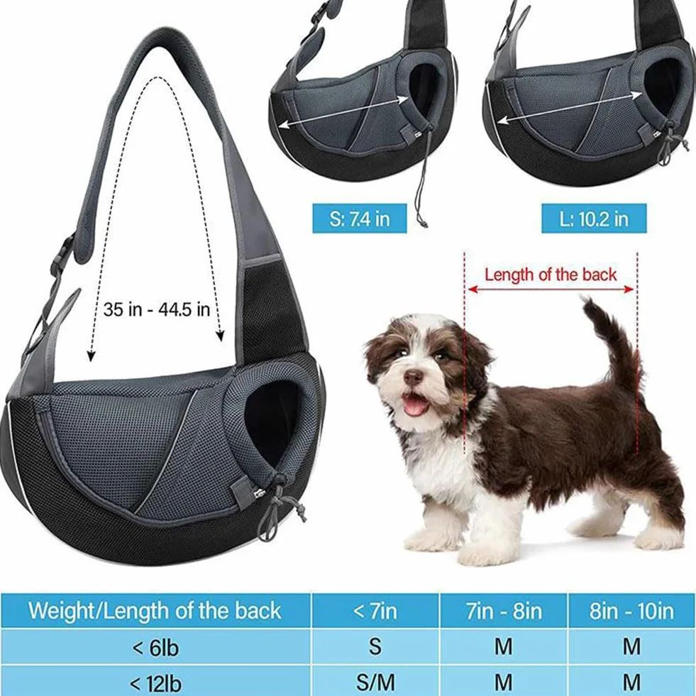 Sac à Bandoulière pour Petit Chien Réglable Sac de Transport de Chien Chat en Maille Respirant Sac de Voyage pour Animaux Mains Libres Porte-bébé de Chiot Portable avec Poche pour Extérieur