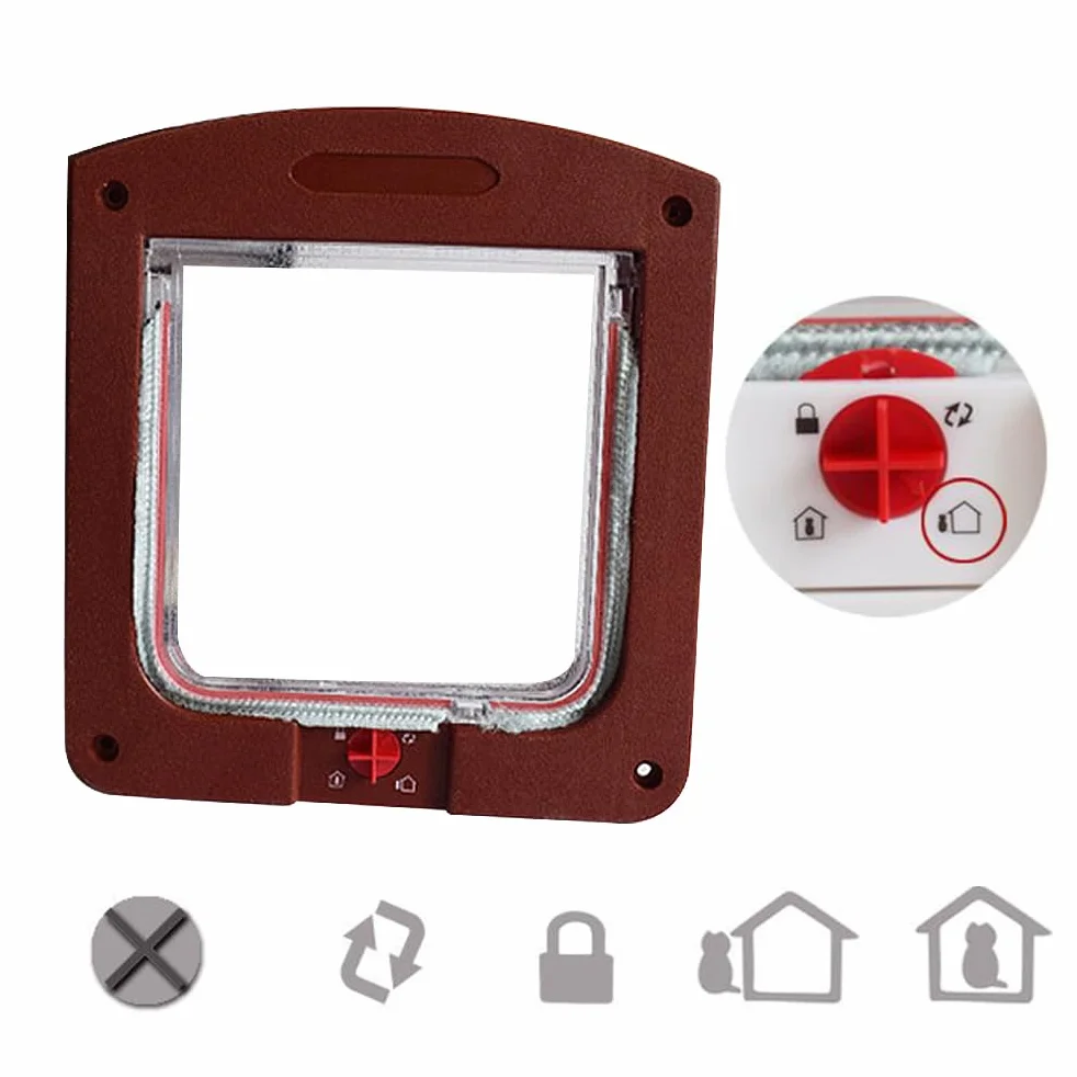 BUYTER Porte verrouillable pour Chat 4 Voies, Accès Pratique et Sûr pour Animaux, Porte en Plastique Marron
