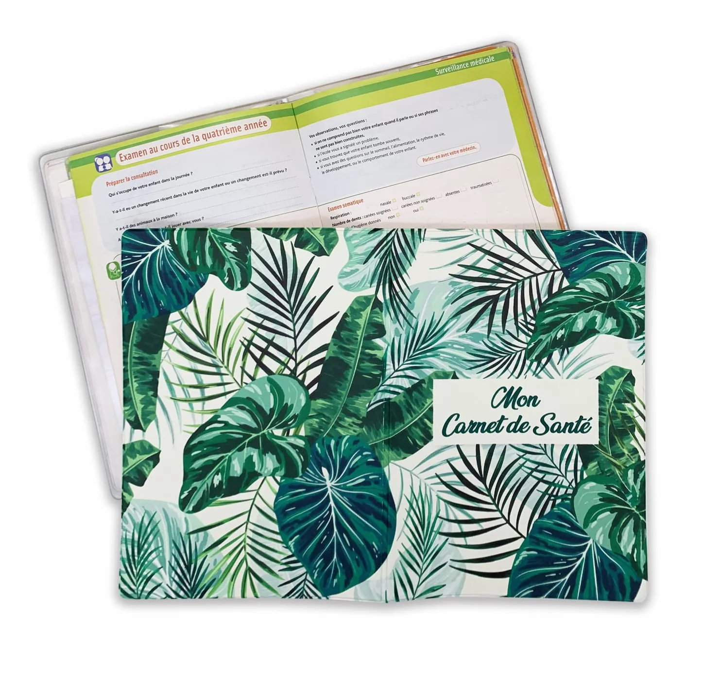 Protège Carnet de Santé Enfant Gomme Expansée Fabriqué France Étui Bébé Fille Garçon Adulte Tropical Vert