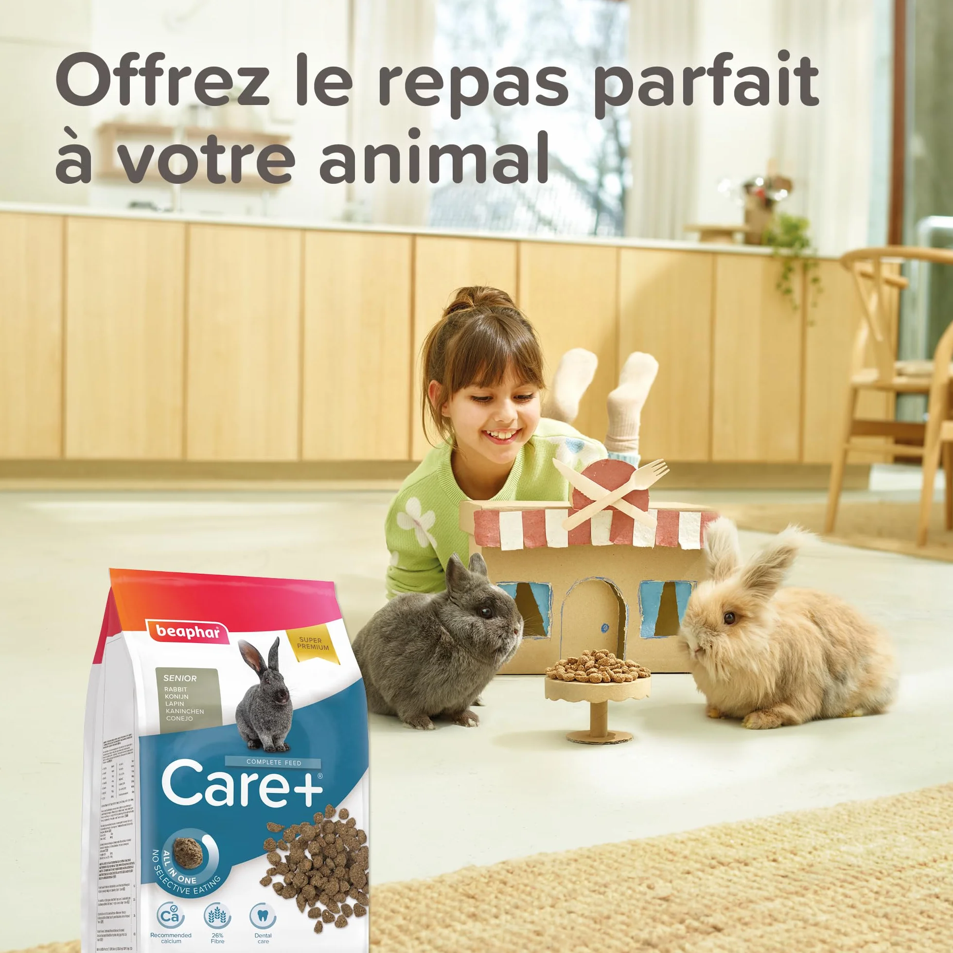 BEAPHAR Care+ Alimentation Super Premium Lapin sénior 25% Fibres Oméga 3 & 6 Faible Glucides Matières Grasses 1,5 kg