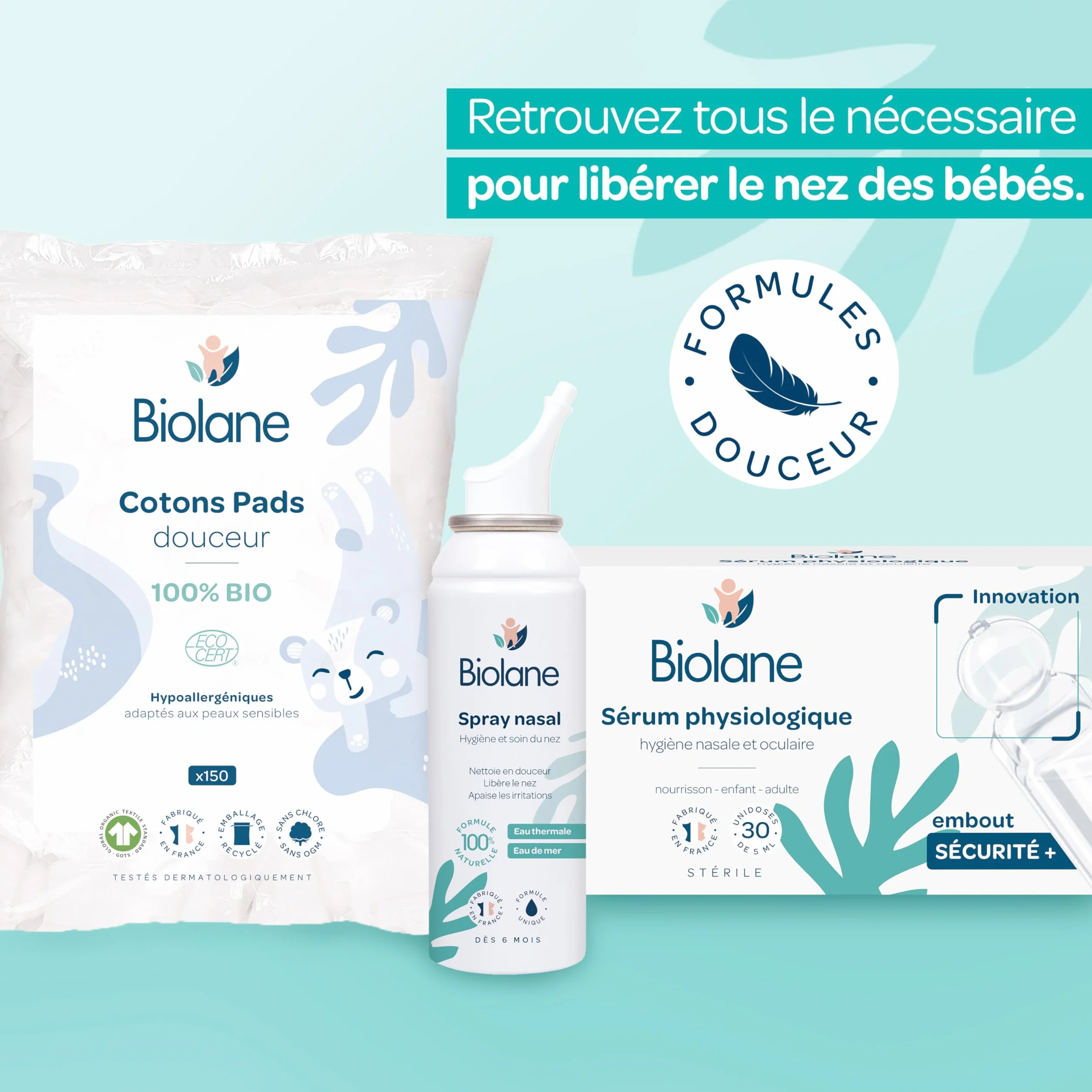 BIOLANE Sérum Physiologique 30 Unidoses Nettoie le nez et les yeux Dès la naissance