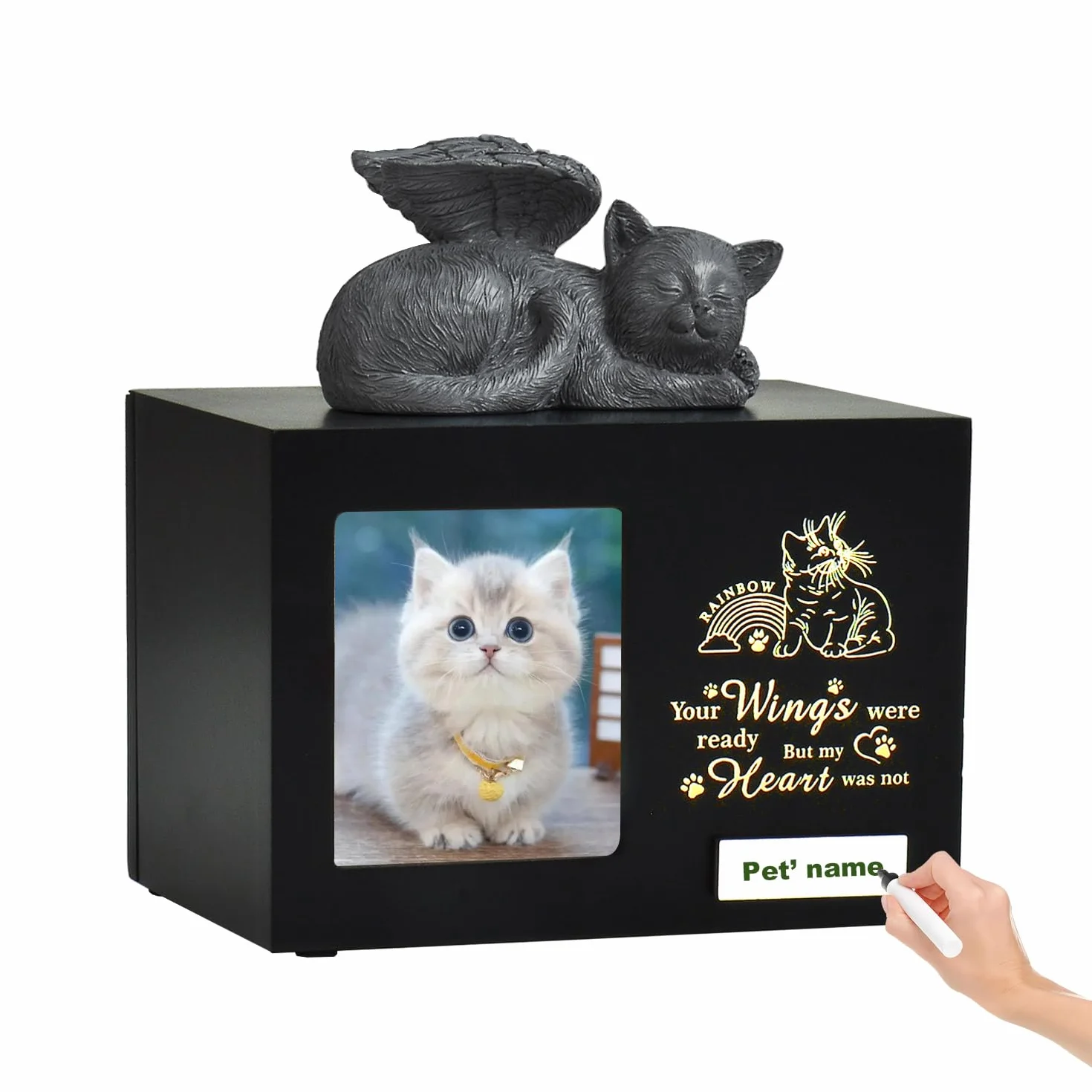 Urnes souvenir personnalisées pour chats et chiens – Boîte en bois pour cendres d'animaux avec photo – Cadeaux de condoléances