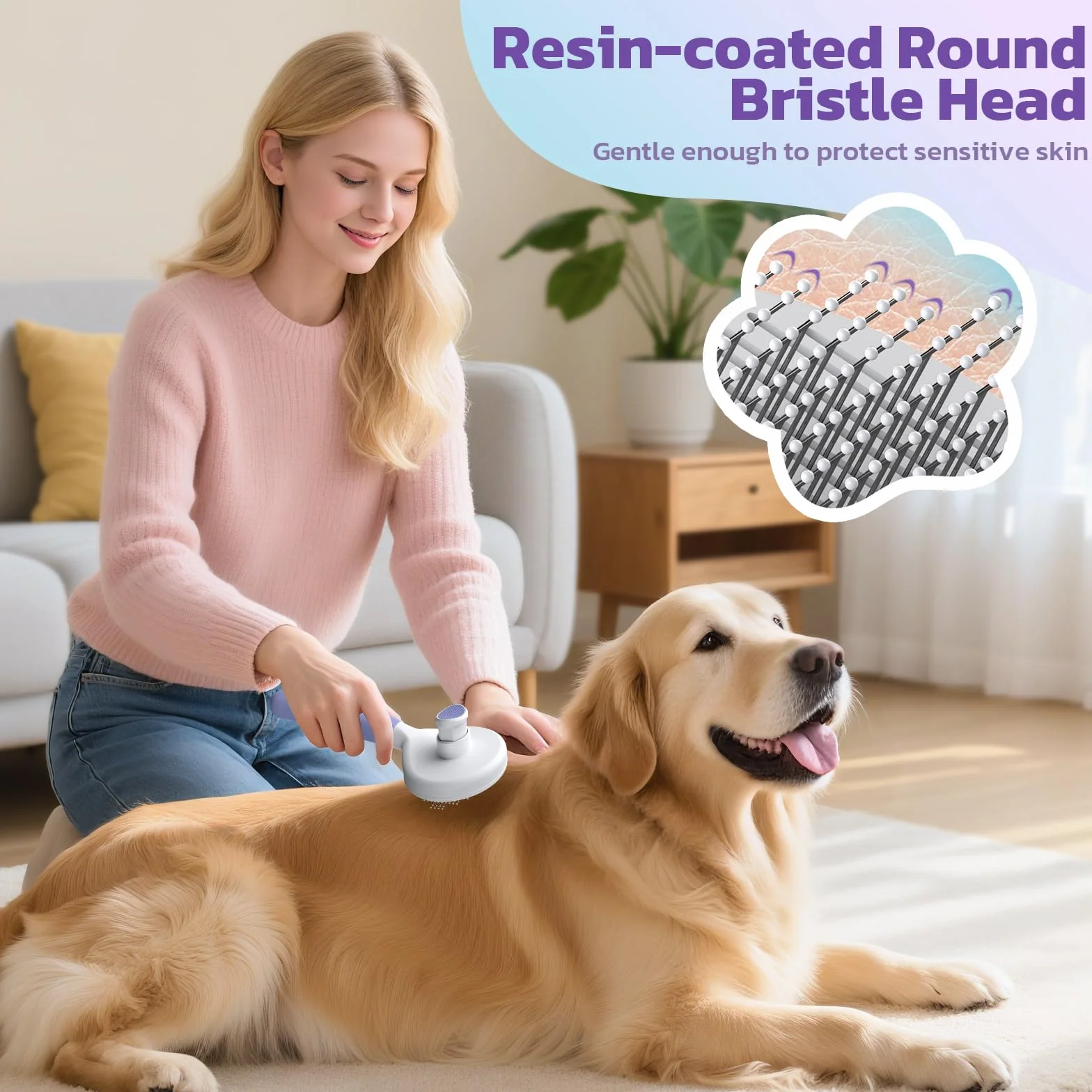 Brosse pour Chats et Chiens Zivacate Auto-nettoyante Poignée Ergonomique Poils Courts et Longs Violet