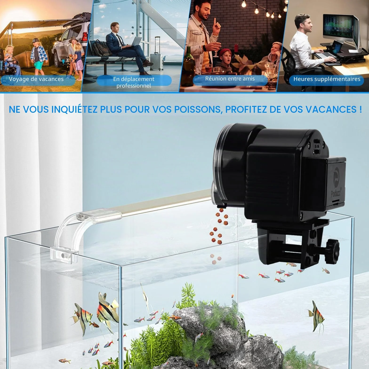 Podazz Distributeur automatique de nourriture pour poissons Mangeoire aquarium minuteur AF-2003D