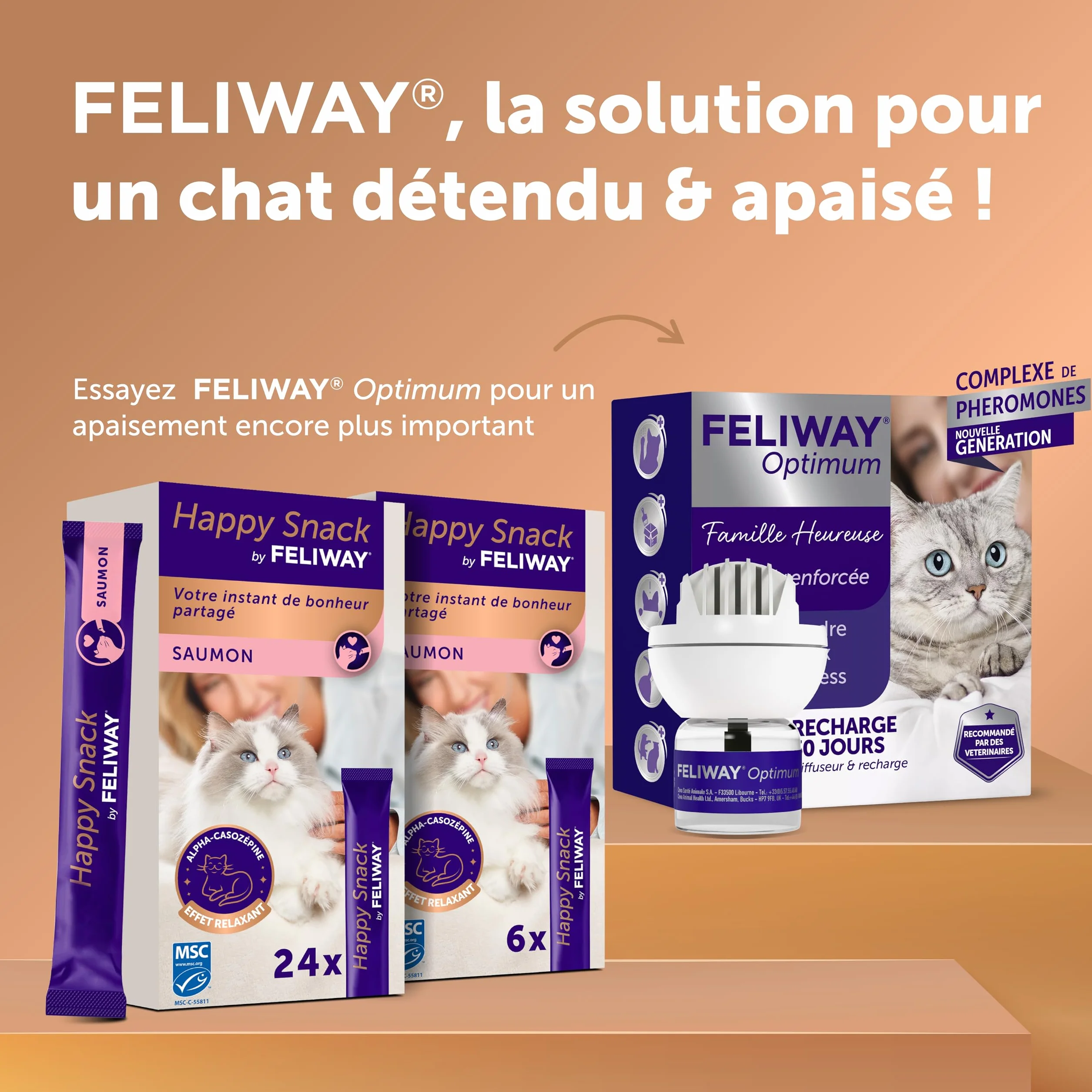 FELIWAY Happy Snack 24 Sticks au goût Saumon Friandise onctueuse pour Chat