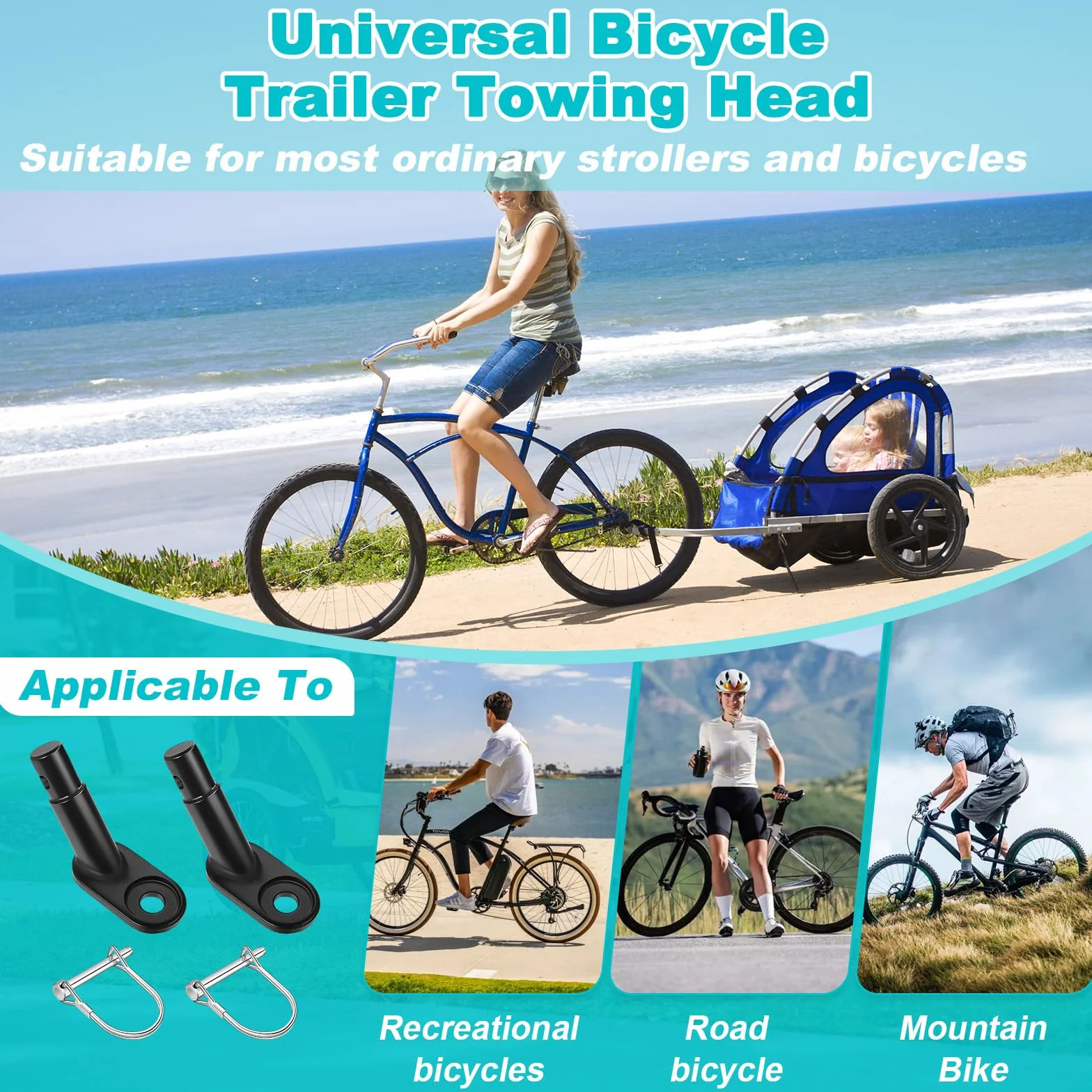 Attache Remorque Vélo Universelle Métal avec Goupille de Sécurité pour Bicycle Enfant et Chien