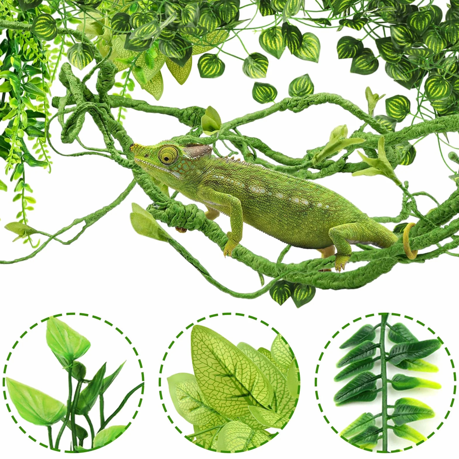 QUOZUO Décoration pour lézards, Plante suspendues Artificielle Terrarium Grandes Plante Decoration Vignes Branche Decorative pour Lézard Escalade