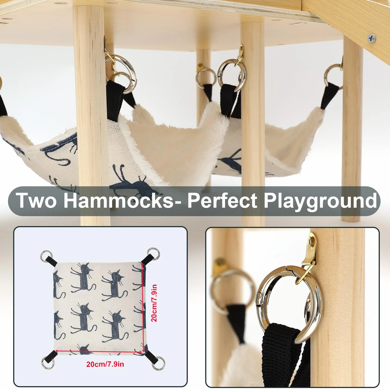 Maison de jeu en bois pour cochons d'Inde avec rampe et hamac coussin, grise amovible