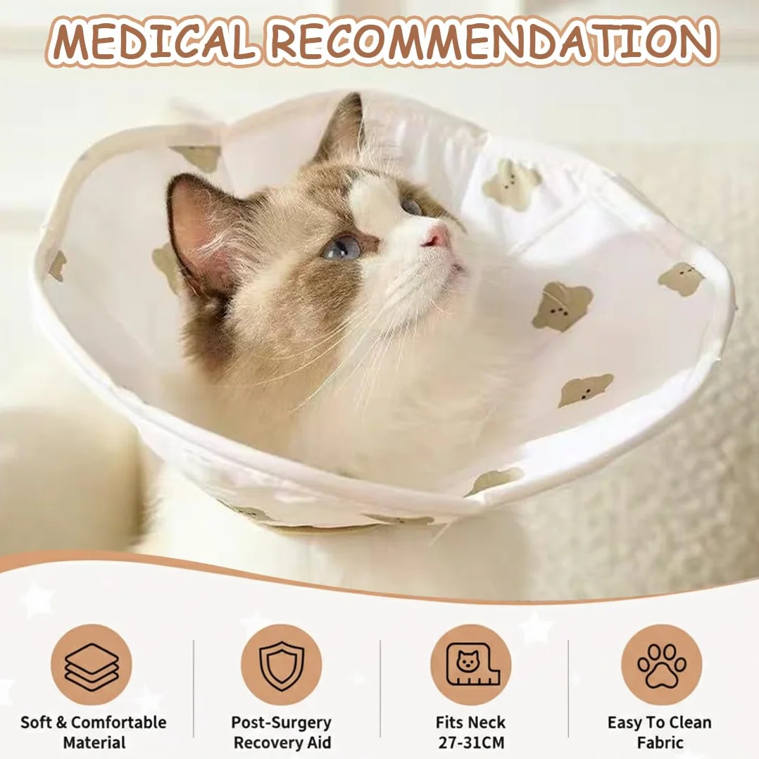 Collerette Anti Léchage Pour Chat En Tissu Souple Léger Réglable Avec Fermeture Velcro