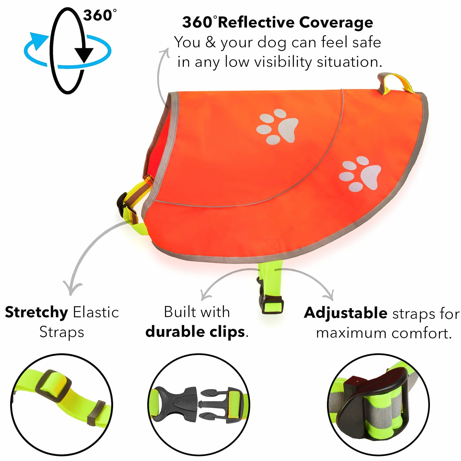 Gilet Réflecteur Chasse Chien Imperméable Jaune Orange Haute Visibilité Taille XS-XXL