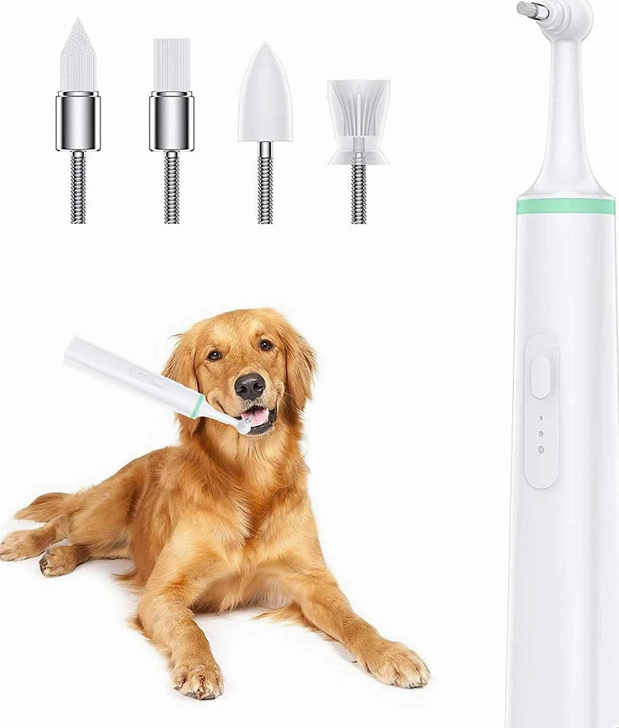 Brosse à dents électrique pour animal domestique - Outil de nettoyage de la bouche de chien - Brosse à dents à ultrasons pour chien avec 4 têtes de brosse pour effacer les taches, polisseuse à dents