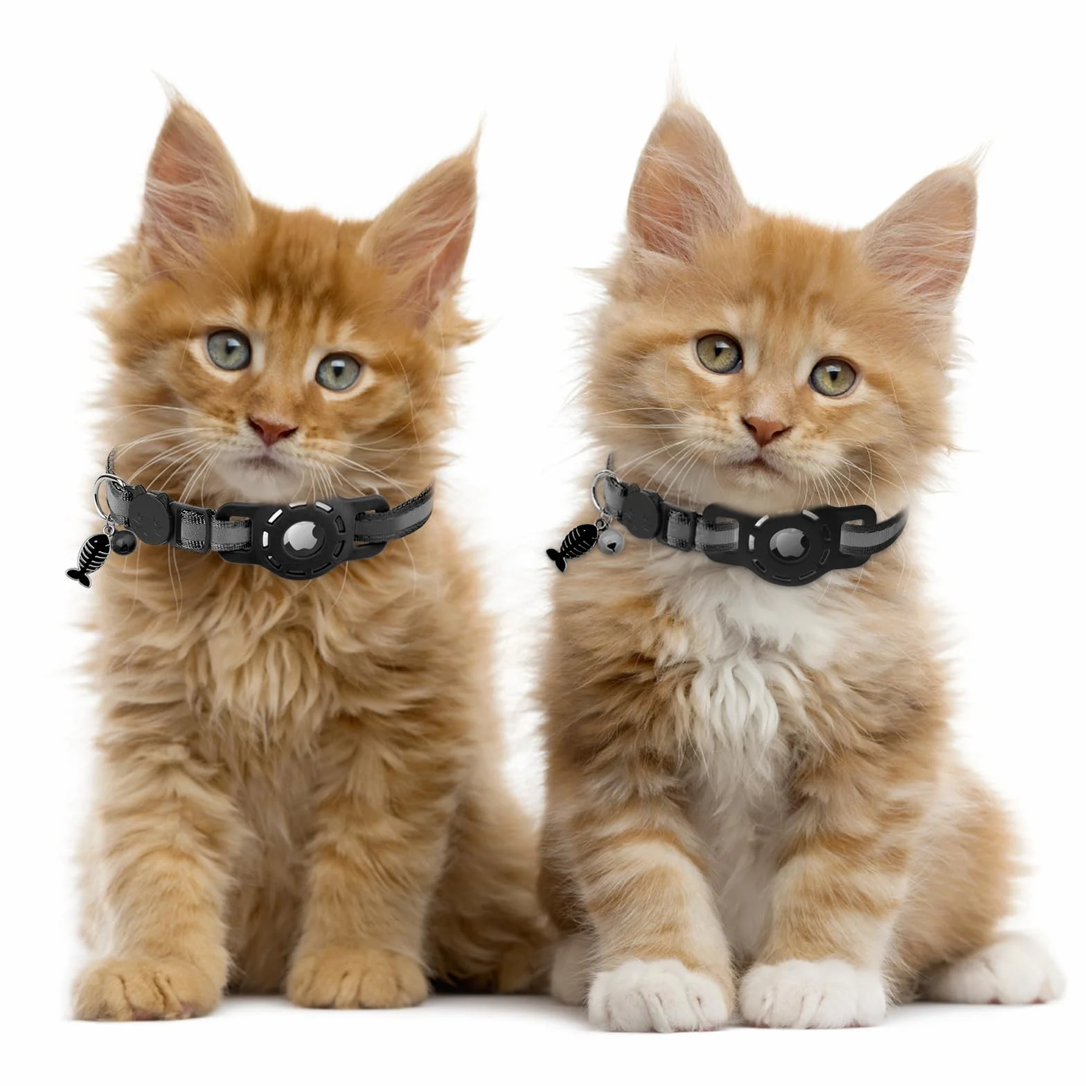 Collier Chat Compatible Airtag Réglable Réfléchissant avec Cloche Anti-étranglement Boucle Sécurité Noir