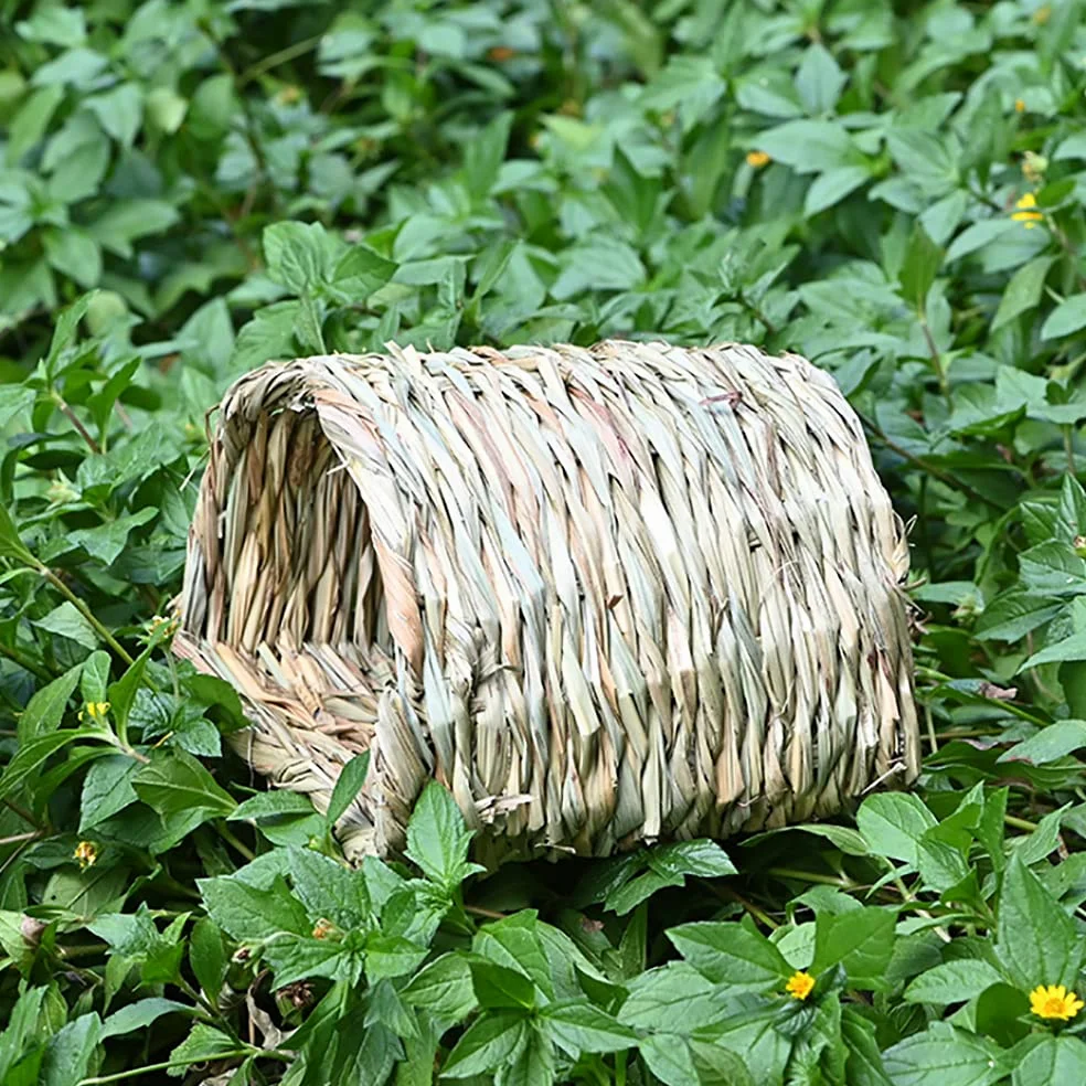 Maison tunnel en herbe tissée pour hamster, cochon d'Inde, base secrète pour le dressage de lapins nains, dragons barbu et autres animaux de poche