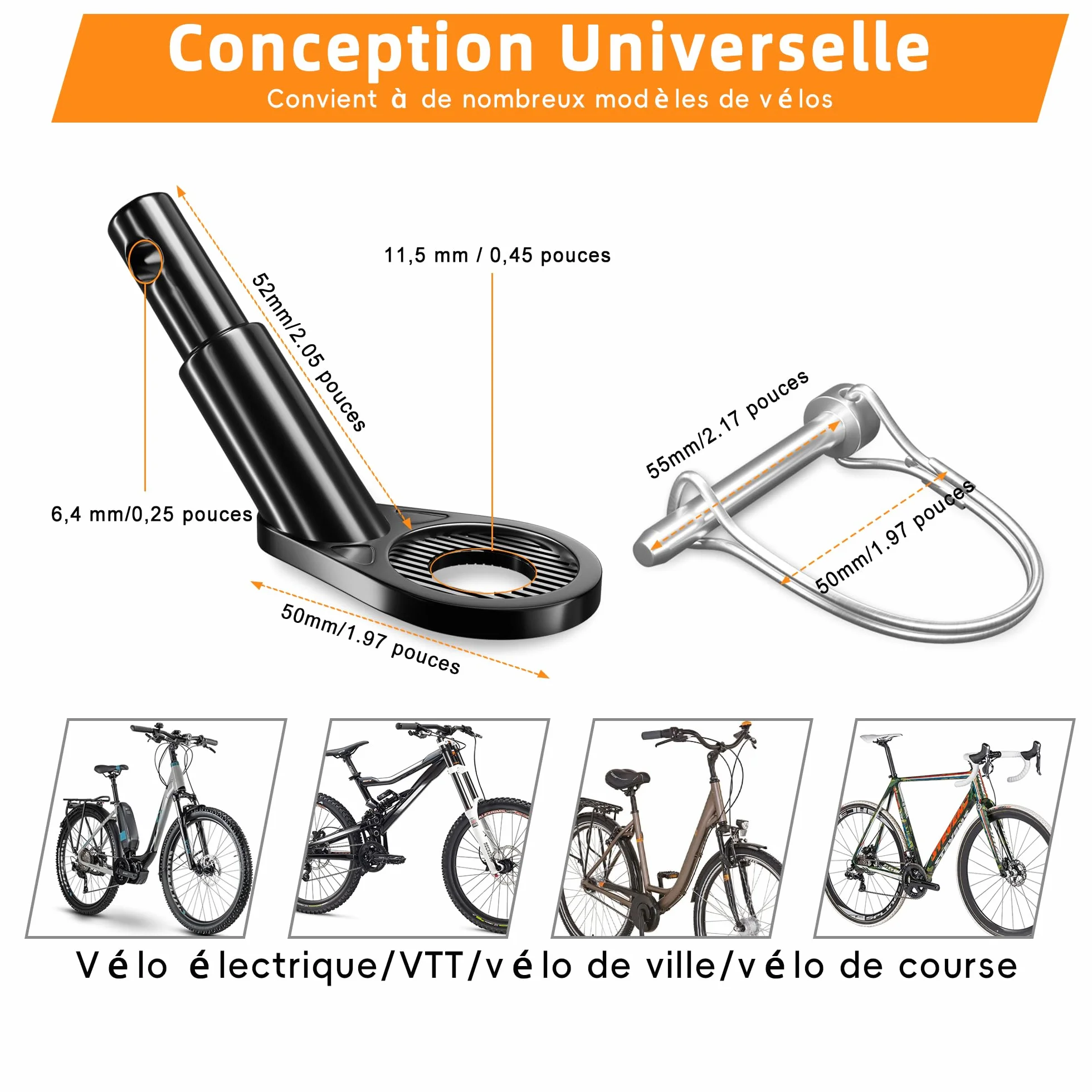Attelage de Remorque de Vélo 11.5 mm, Adaptateur pour Remorque pour Chien, Noir