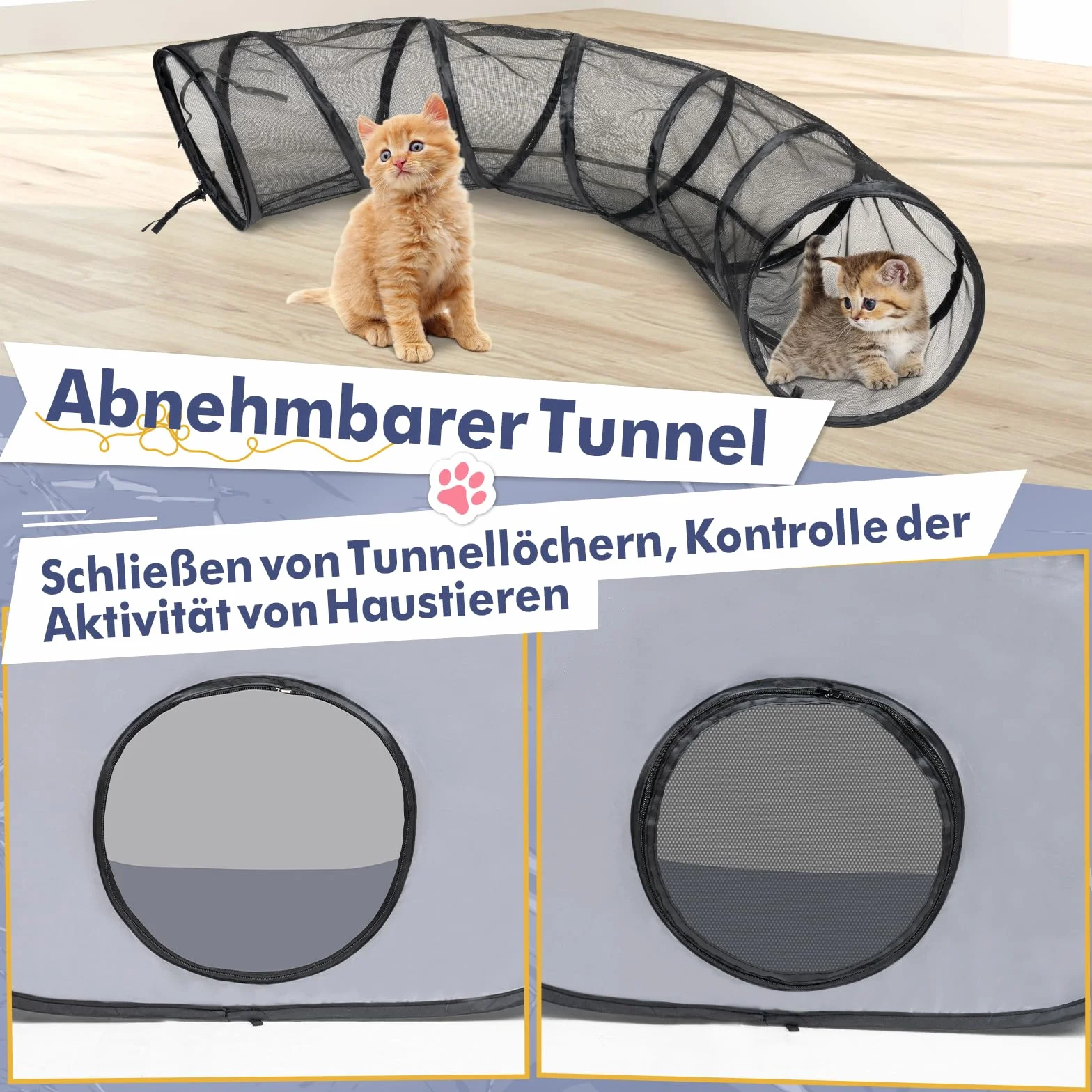 Parc pliable pour chat avec tunnel, maille respirante, tente portable pour petits animaux, intérieur et extérieur, enclos S