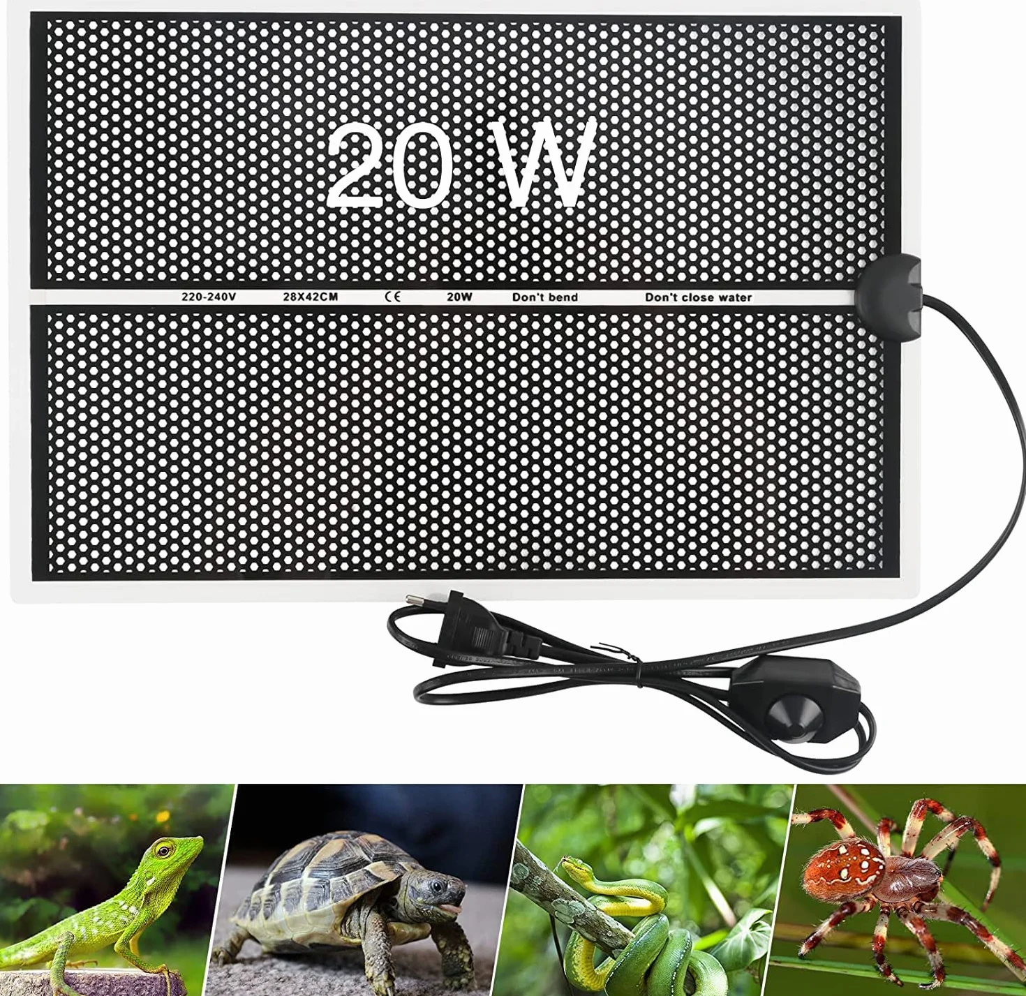 Tapis Chauffant pour Terrarium Reptile 20W 28x42 cm