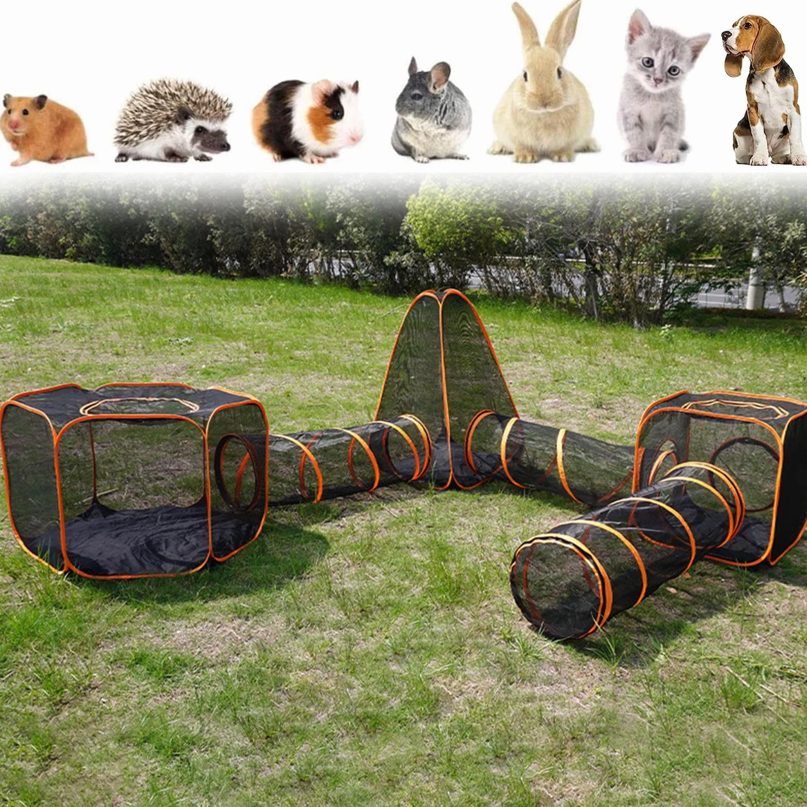 Enclos d'extérieur pour chat Tente portable 6 en 1 Parc tunnel intérieur extérieur pour chats lapins furets petits animaux