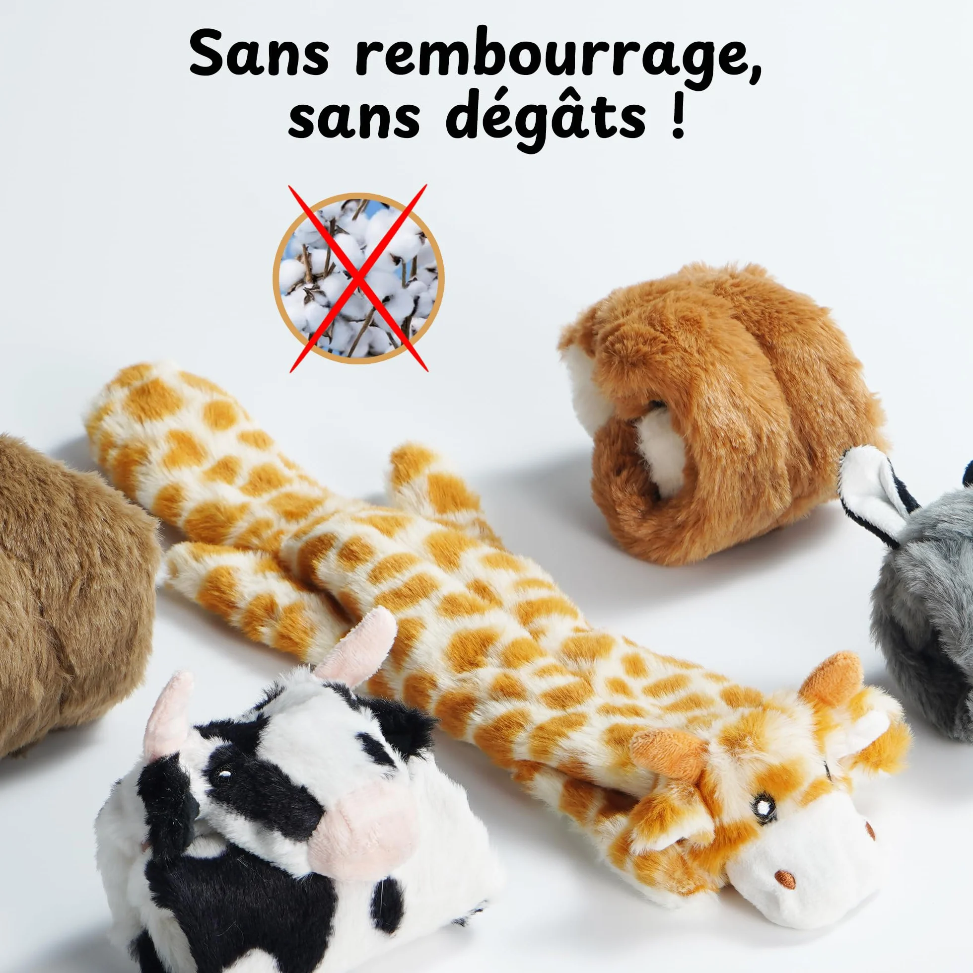 Jouet Chien Indestructible avec Couineur Lot de 2 Jouets Interactifs Renforcés Girafe Vache