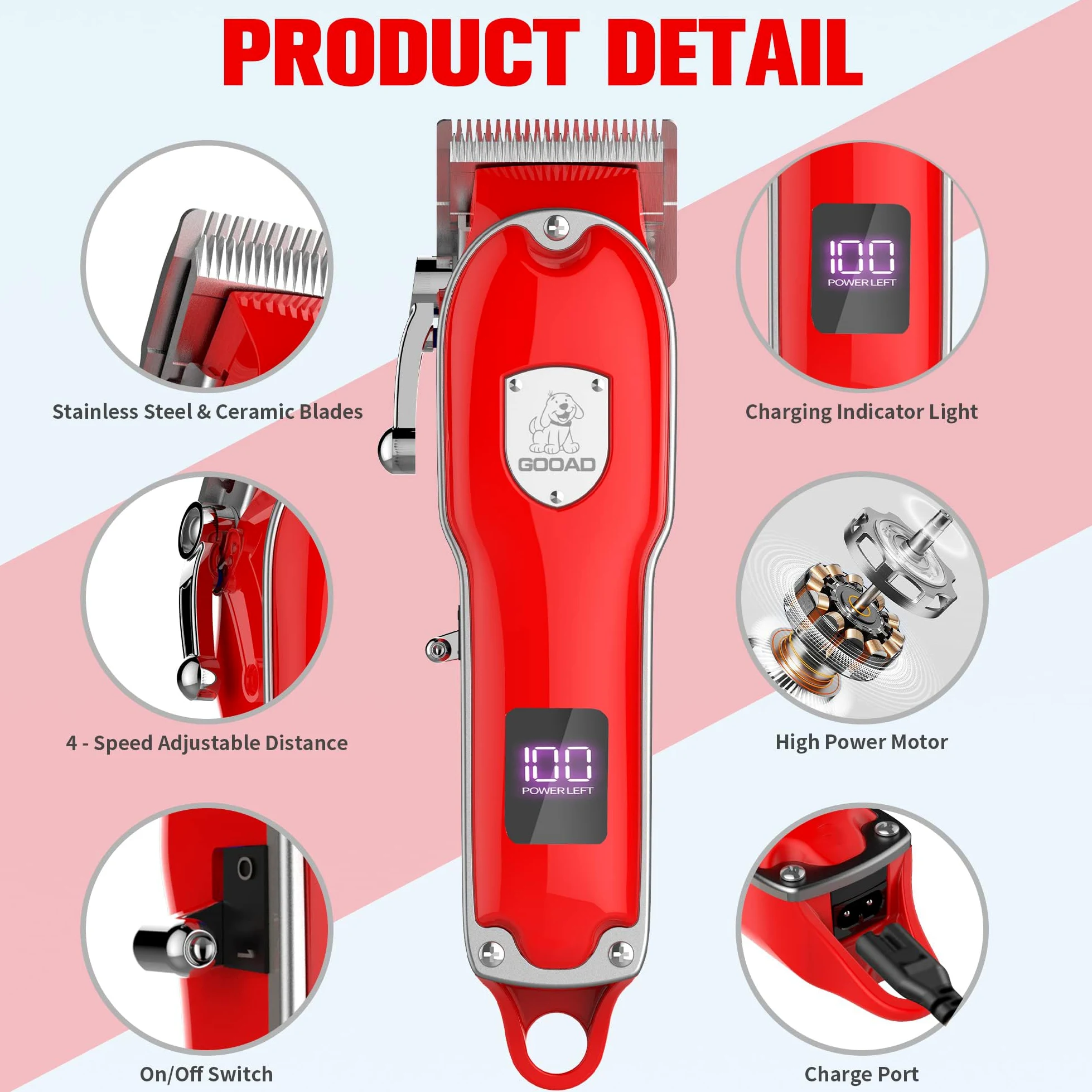 Tondeuse de toilettage pour chien, kit de toilettage pour chien, tondeuse de toilettage sans fil pour manteaux épais, tondeuse à poils de chien, tondeuse à faible bruit, tondeuse silencieuse