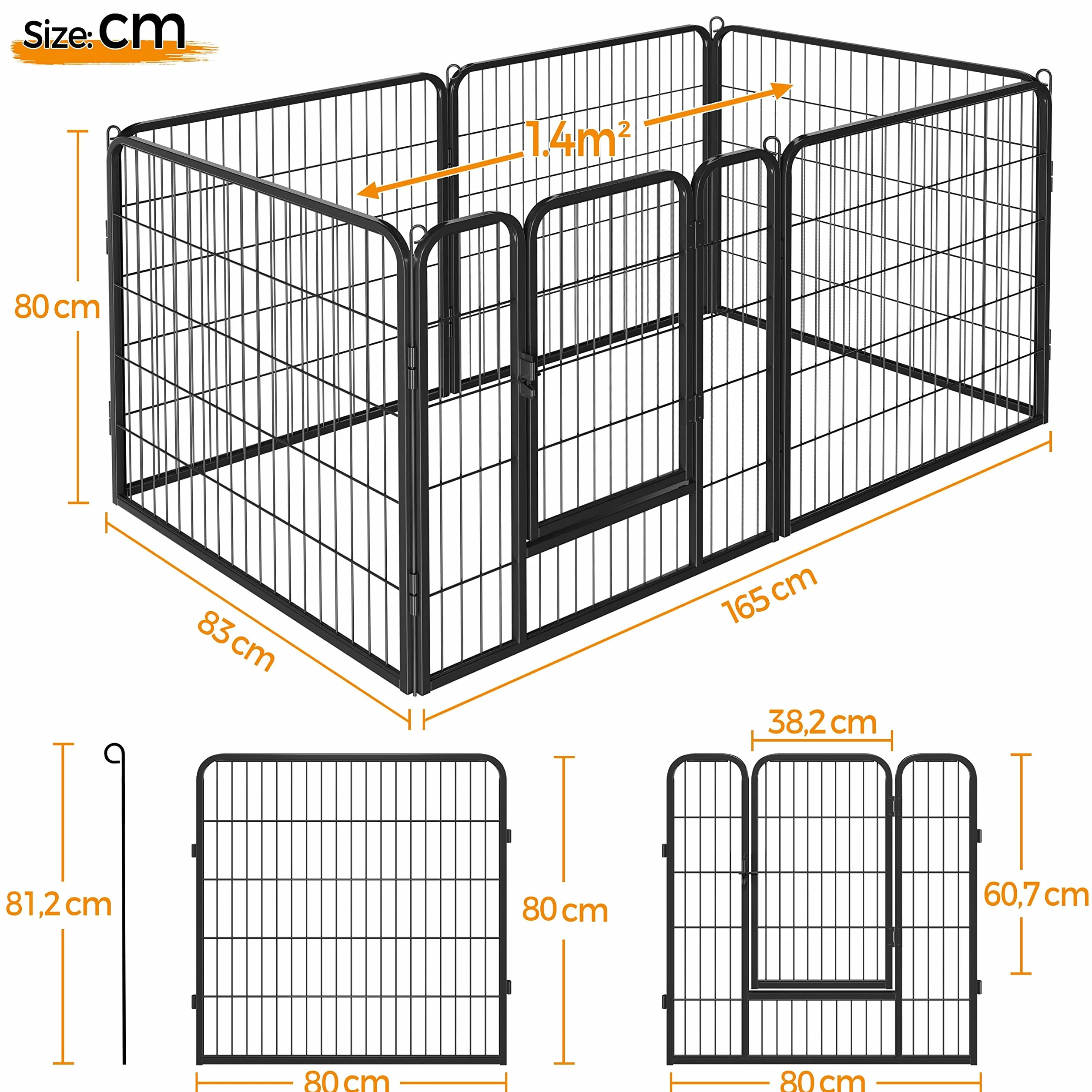 Yaheetech Parc pour Chien Enclos Interieur 6 Panneaux 80 x 80 cm Noir