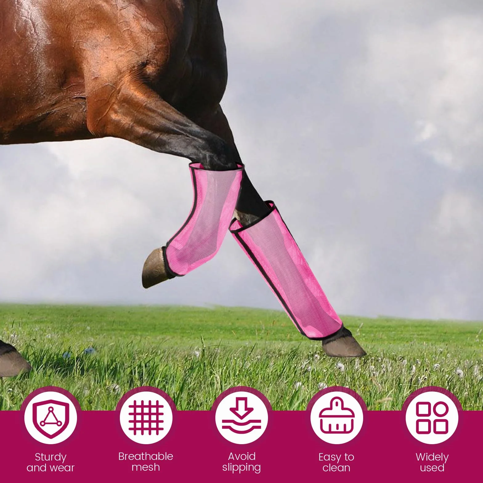 Lot de 4 bottes en maille respirante pour cheval - Legging confortable - Fatigue des jambes - Enroulez les jambes pour protéger (rose)