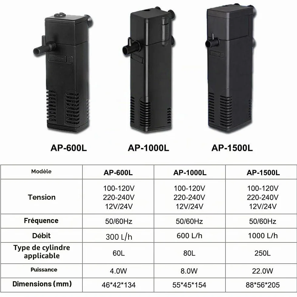Flintronic Filtre Intérieur Aquarium 4W 300L/H Pompe pour Aquarium 60L