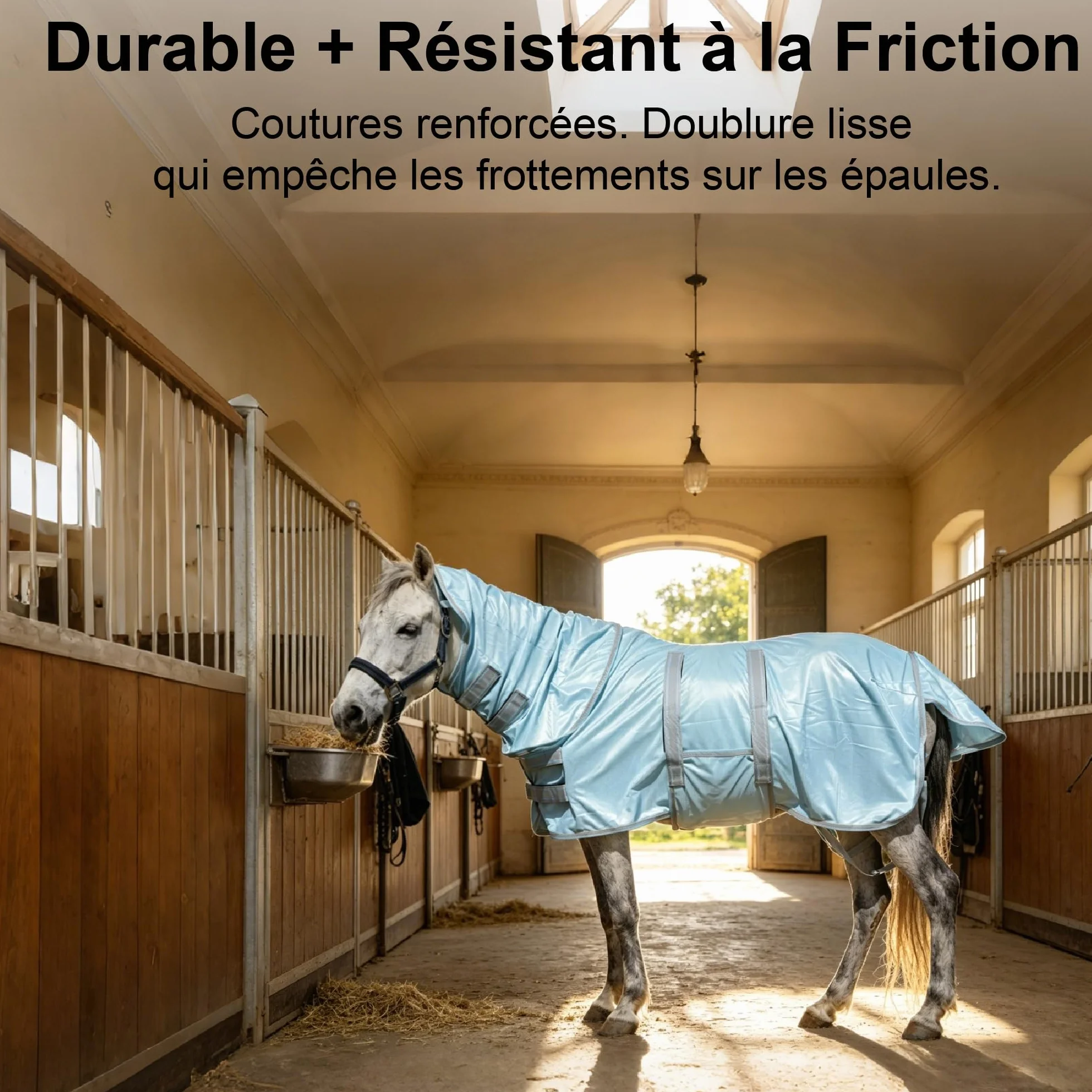 Couverture Anti-Mouches pour Mini-Cheval Petit Poney, Protection UV, Maille Légère Respirante, Bleu Cyan 80cm
