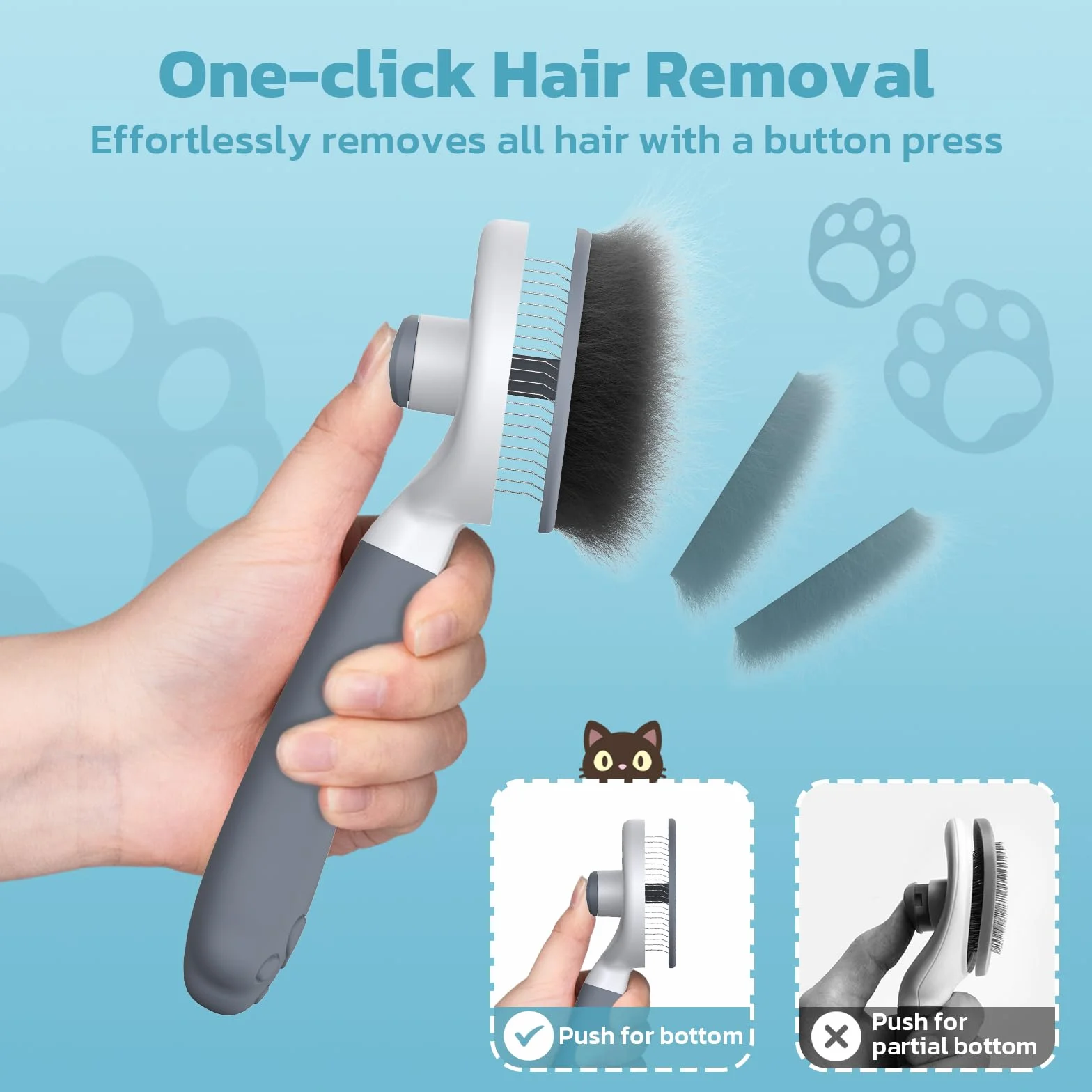 Brosse pour Chien et Chat Zivacate avec Prise Ergonomique, Nettoyage en un Clic, Design Breveté, Accessoire pour Poils Courts et Longs (Gris)
