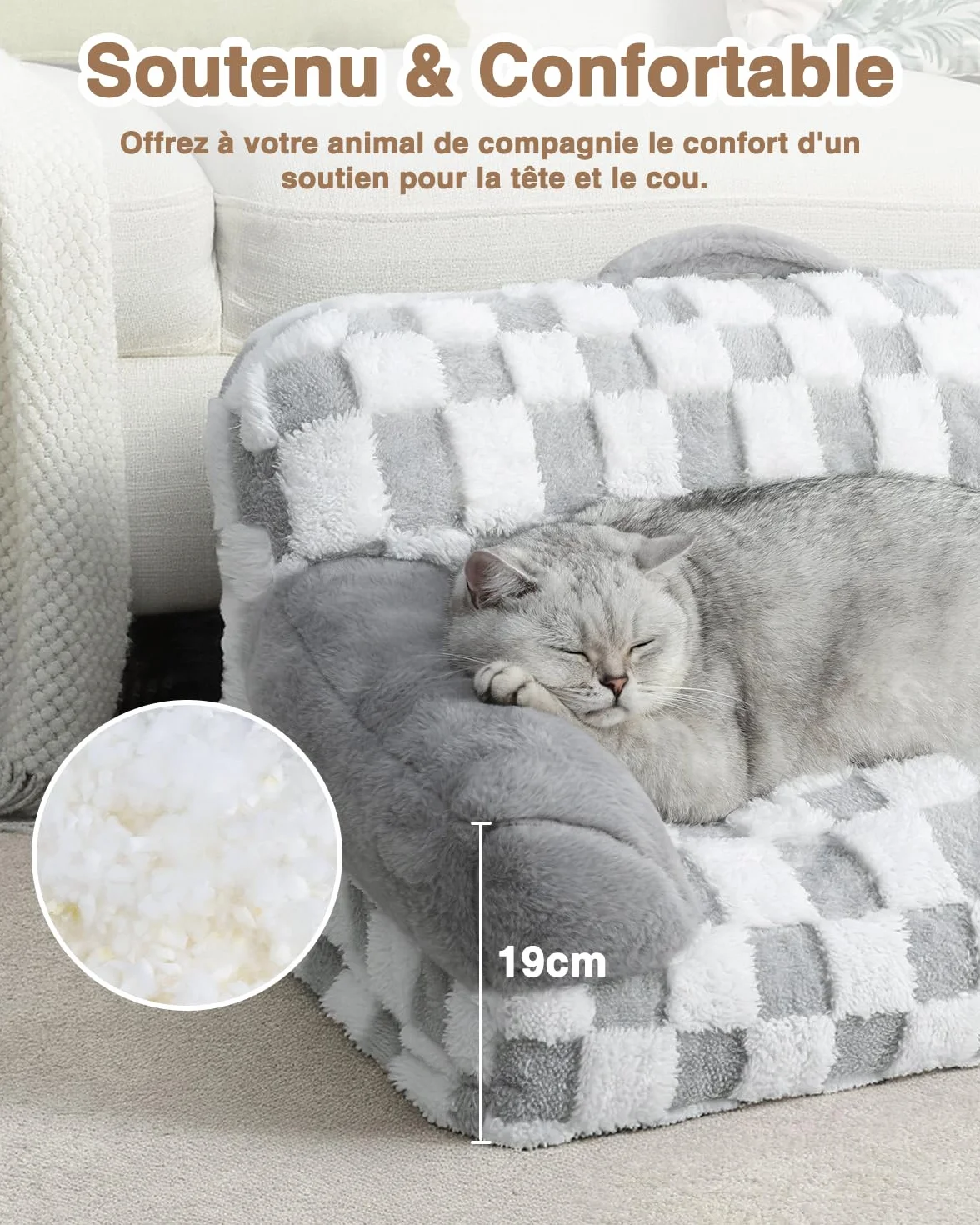 Petit Canapé Panier Chien Dehoussable Lavable 66x37 cm Lit Orthopédique Base Antidérapante Gris