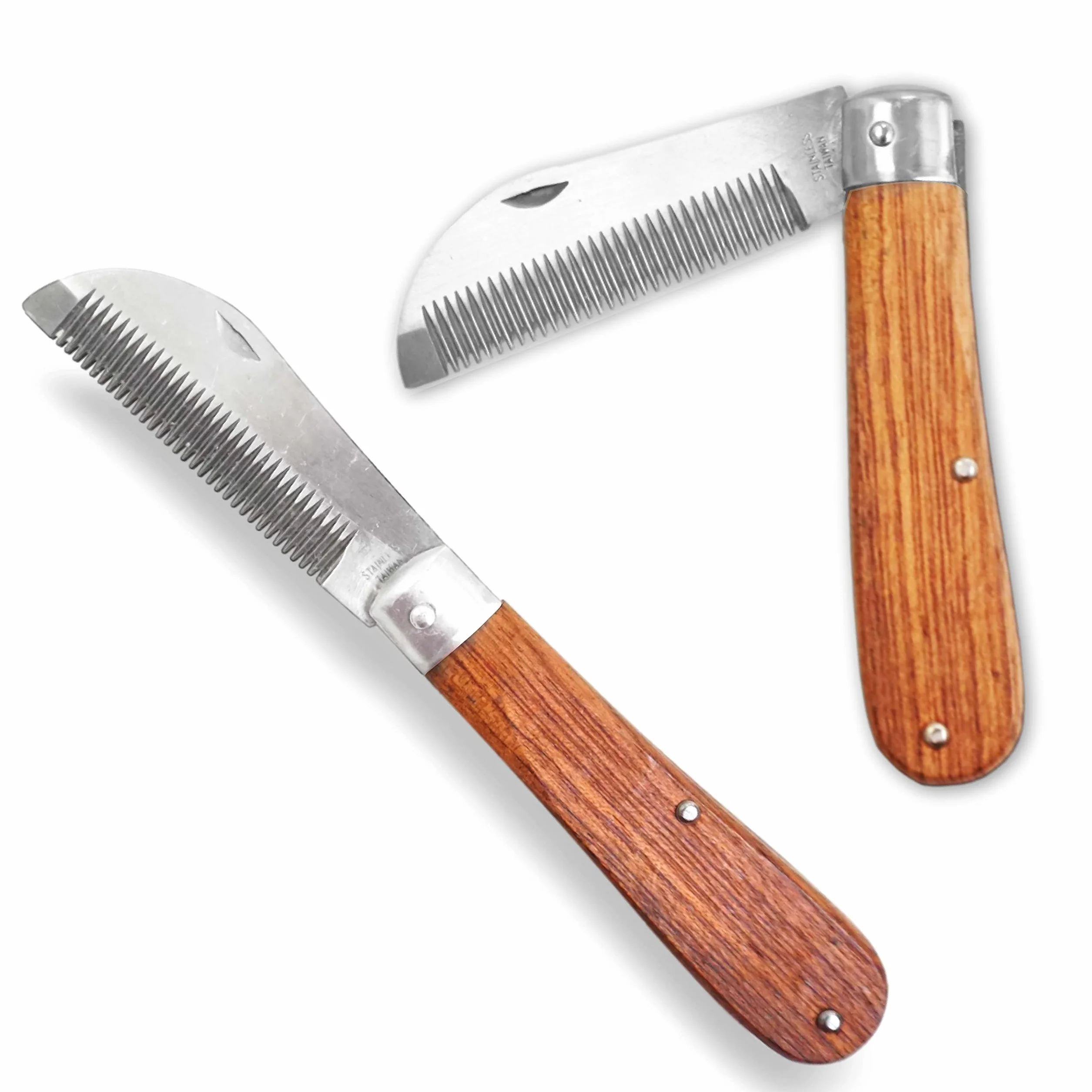Pferdelinis Couteau à étirer pour Chevaux 18 cm Acier Inoxydable Pliable Manche en Bois