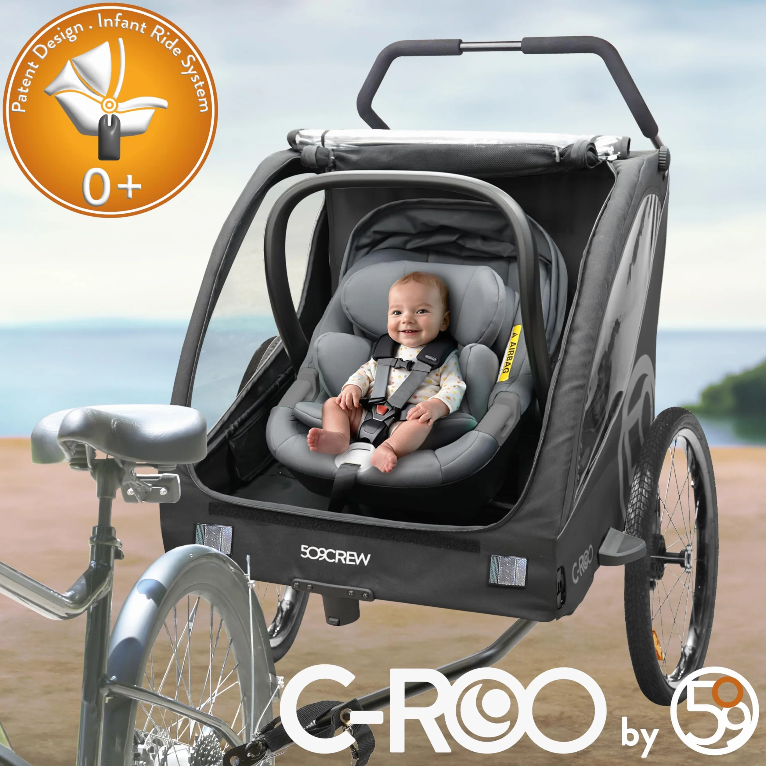 C-ROO Remorque de vélo multi-usage Infant Ride Newborn 50 kg filet anti-moustiques 2 housses siège