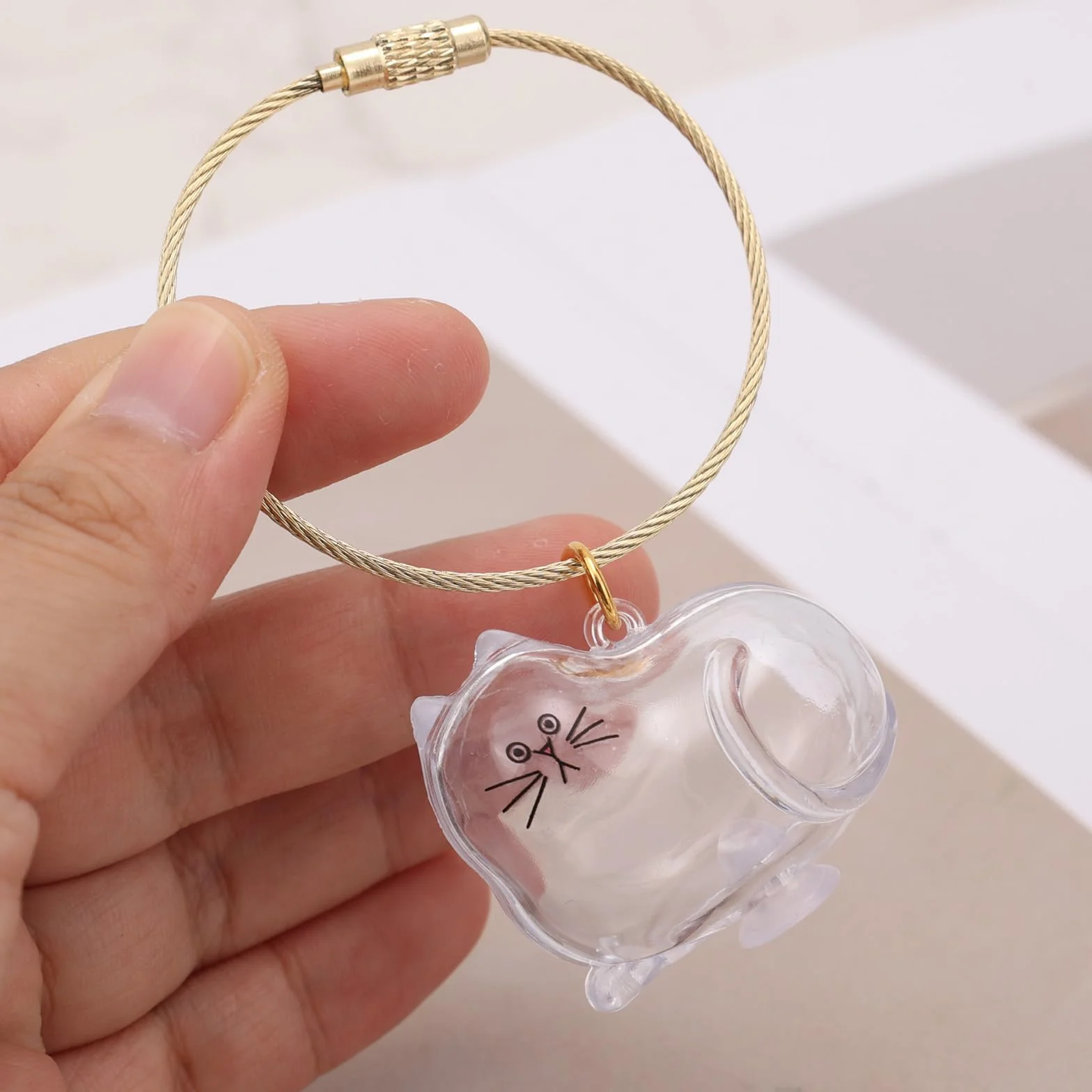 BOXOB Porte-Clés Collecteur de Poils de Chat, Bouteille Rangement Transparente avec Pendentif Doré
