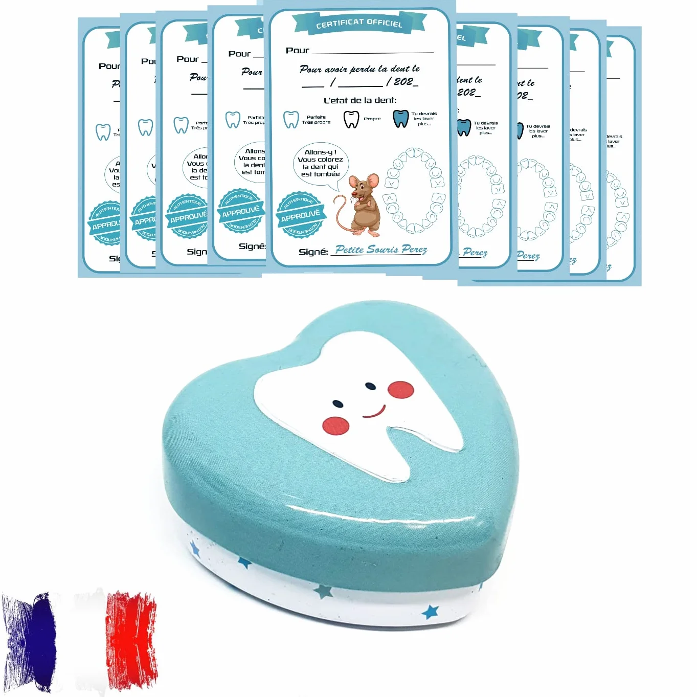 Boîte à dents de lait + carte Perez Souris, version française, cadeau original