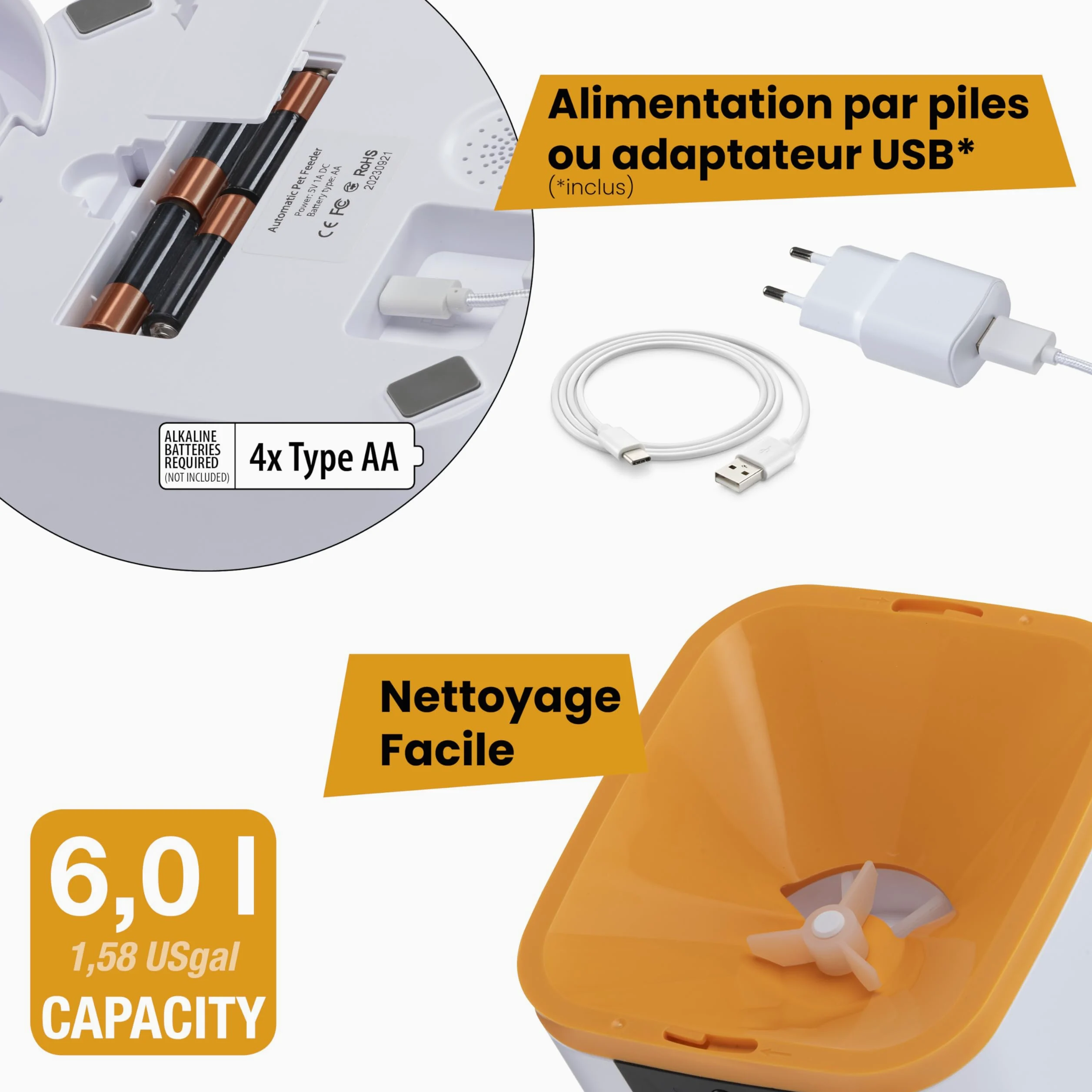 Ferplast Distributeur Croquettes Chat Automatique Risto Pet Smart Gamelle Croquettes Chien 6 L, Contrôle Via APP, Caméra Vision Nocturne, Microphone, Enregistreur Vocal, Acier Inoxydable