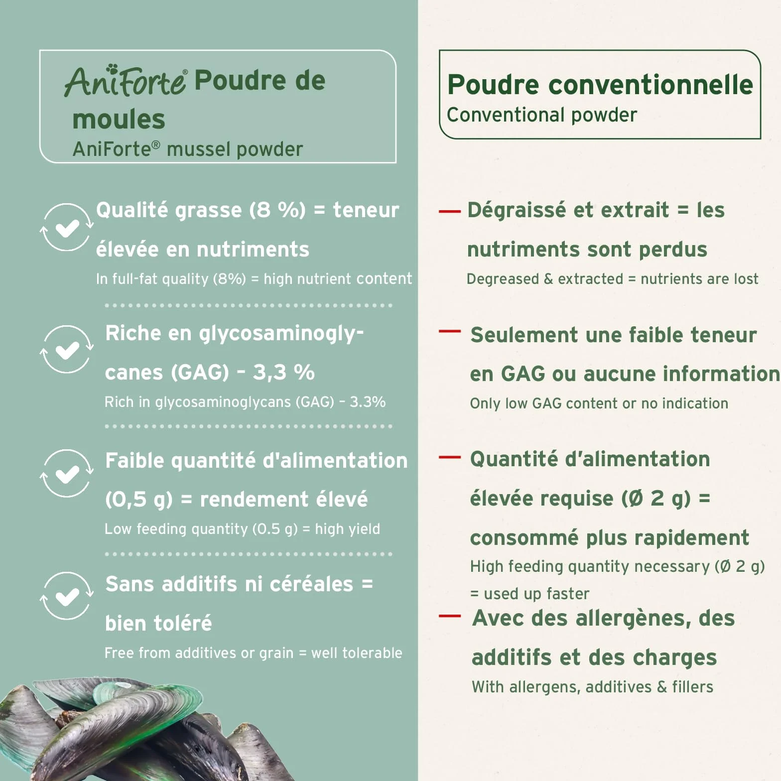 AniForte Poudre de Moules aux Orles Vertes 250 g pour Chiens & Chats – Soutien des Articulations