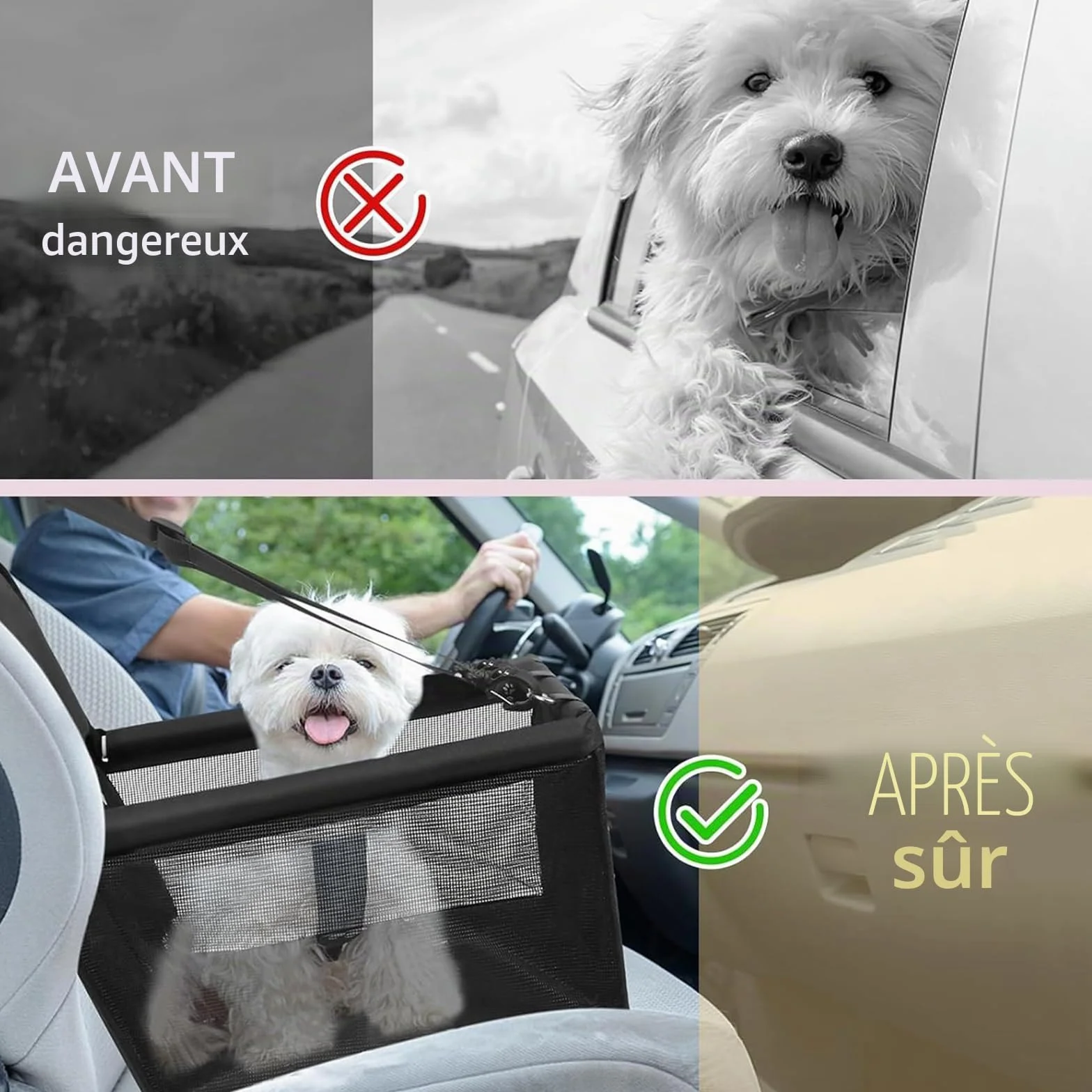 CIMOYBAI Siège Auto pour Chien, Tissu Oxford, Respirant, Lavable, Pliable (Schwarzer)