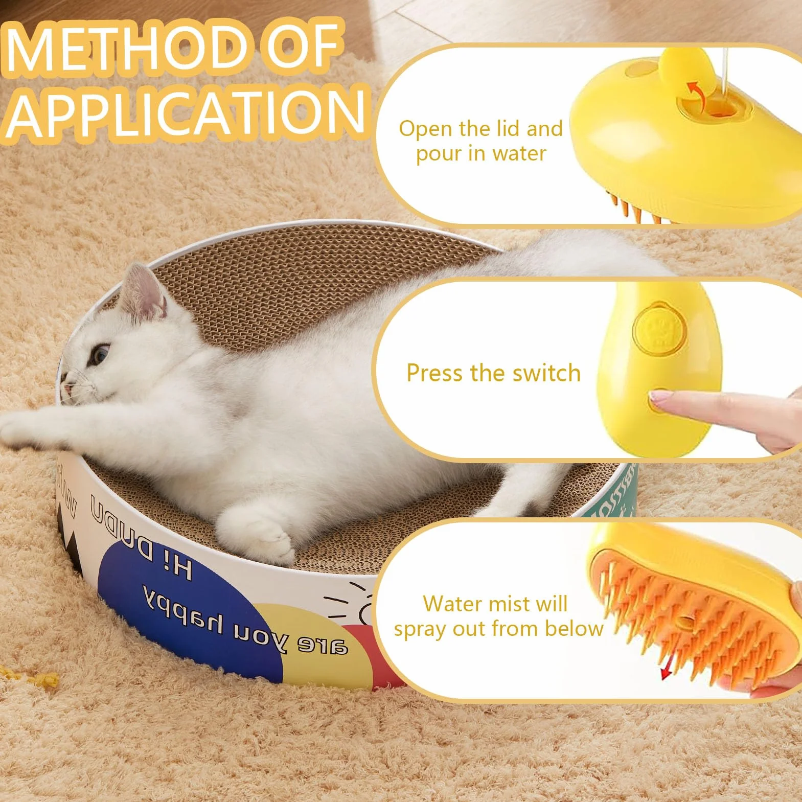 Brosse à Vapeur Chat 3 En 1 Steamy Pour Démêler Les Noeuds Avec Réservoir d'Eau