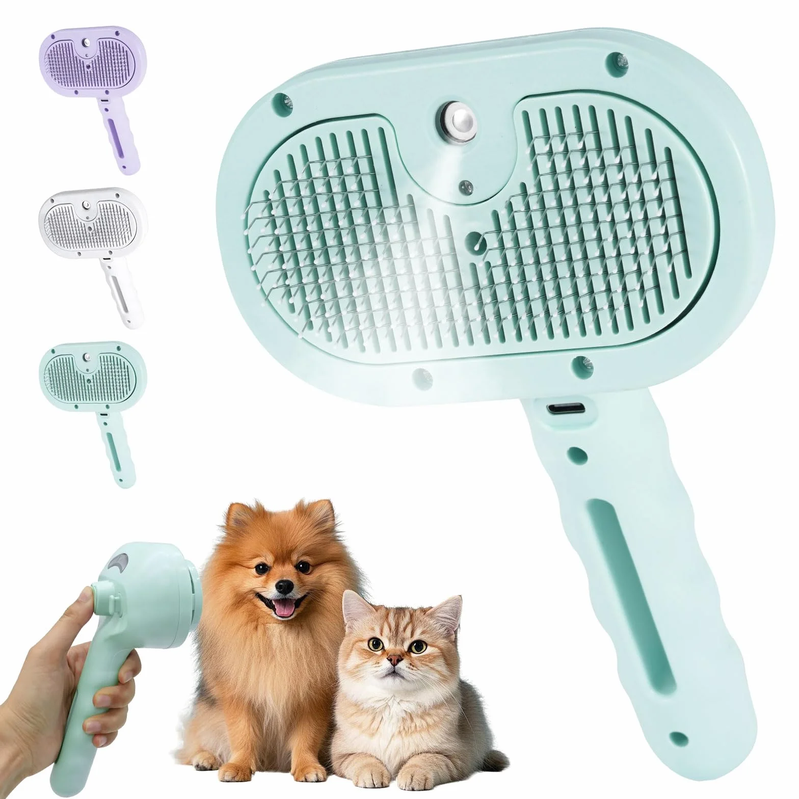 Brosse Autonettoyante pour Poils pour Chien Chat Animaux Peigne Multifonctionnel à Vapeur Vert