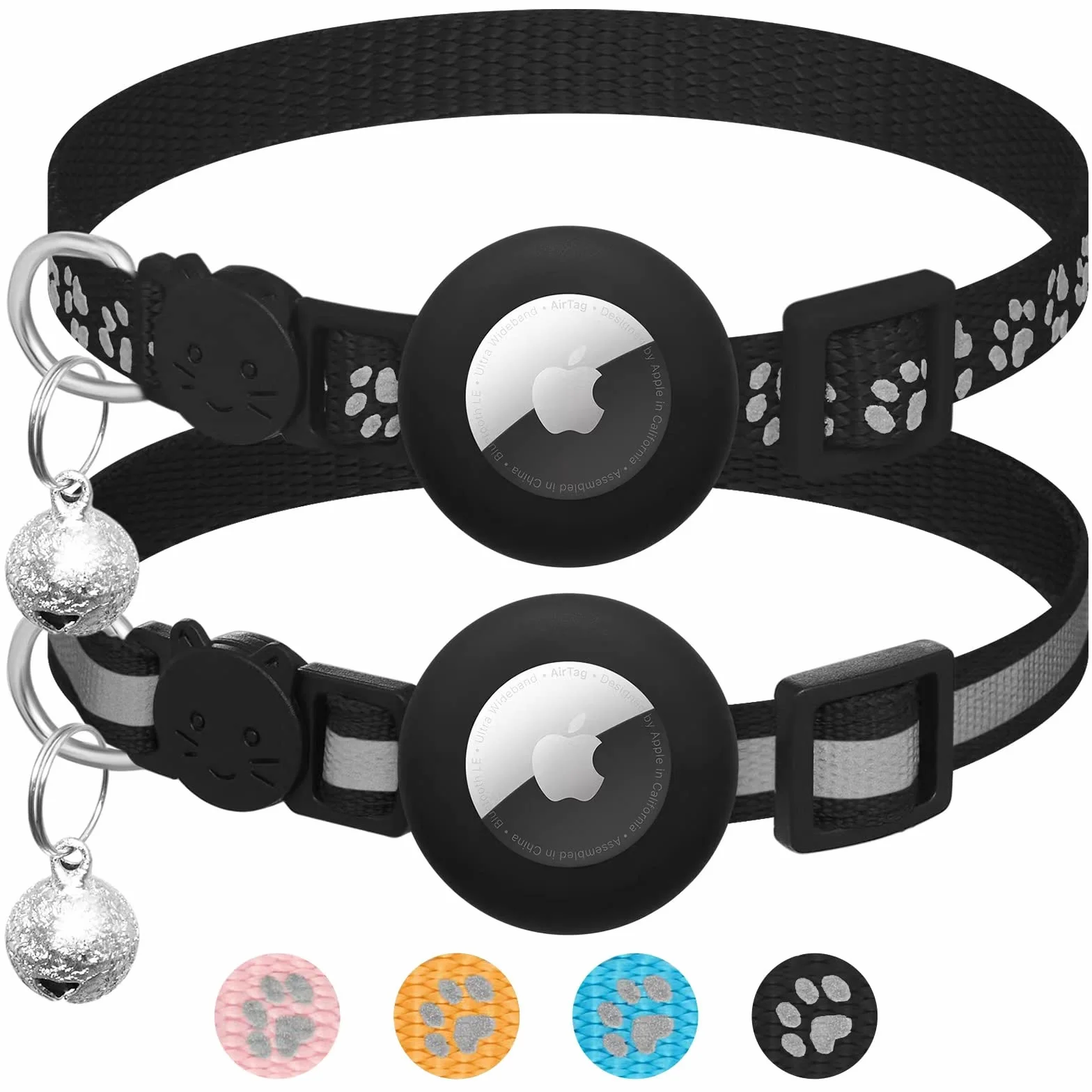 LAFAYI 2 Pack Collier Chat Réfléchissant Anti étranglement Réglable Compatible Airtag Apple Noir